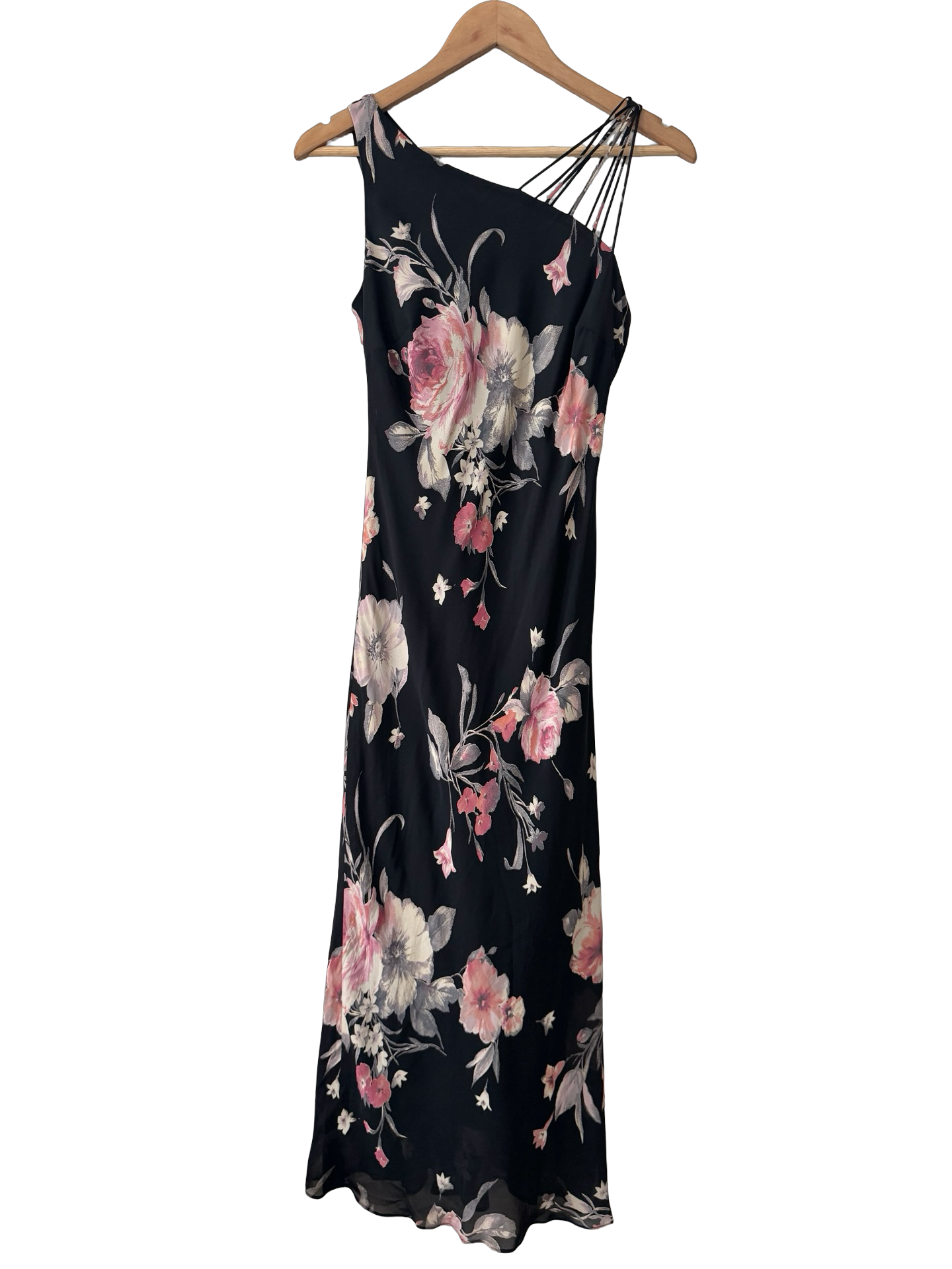 Vintage 90s Romantic Floral One-Shoulder Maxi Dress (S/M)