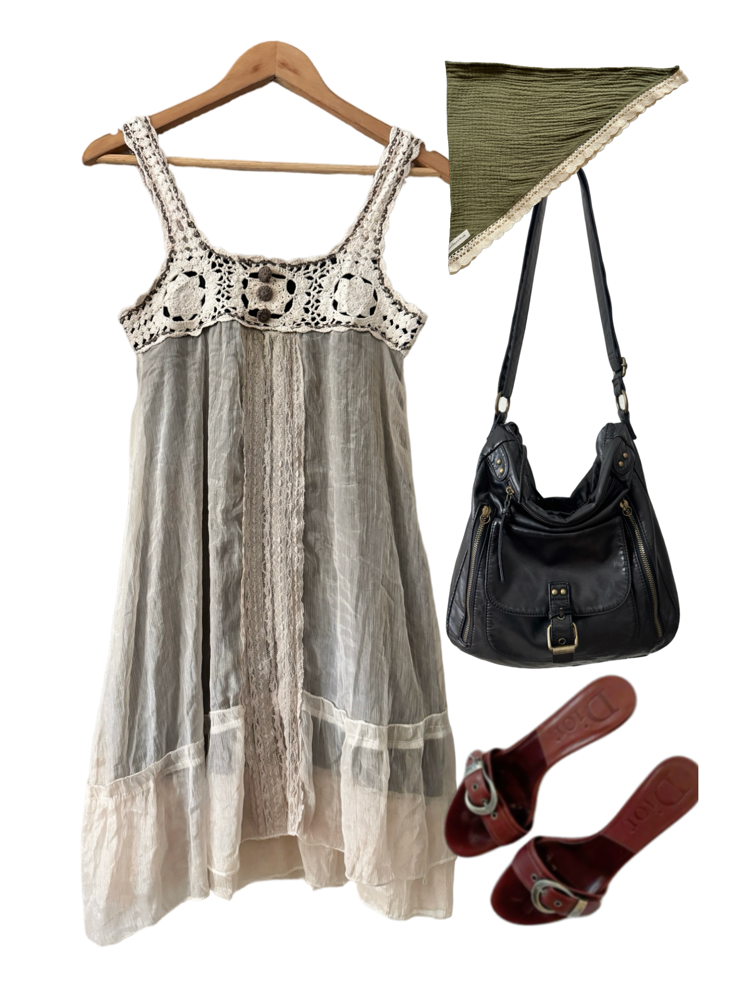 Vintage Y2K Stone Cottage Crochet Babydoll Dress (S)