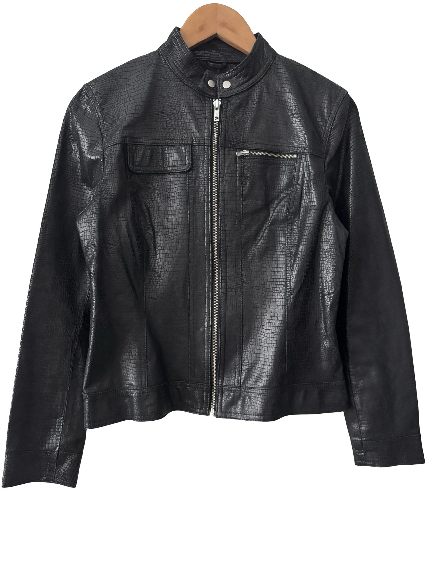 Vintage Y2K Black Croc Leather Moto Jacket (S)
