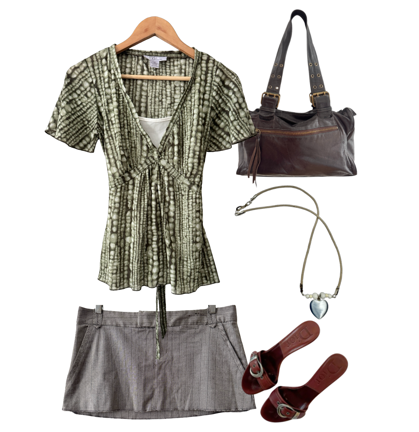 Vintage Y2K Olive Mirage Mesh Tie Top (M)