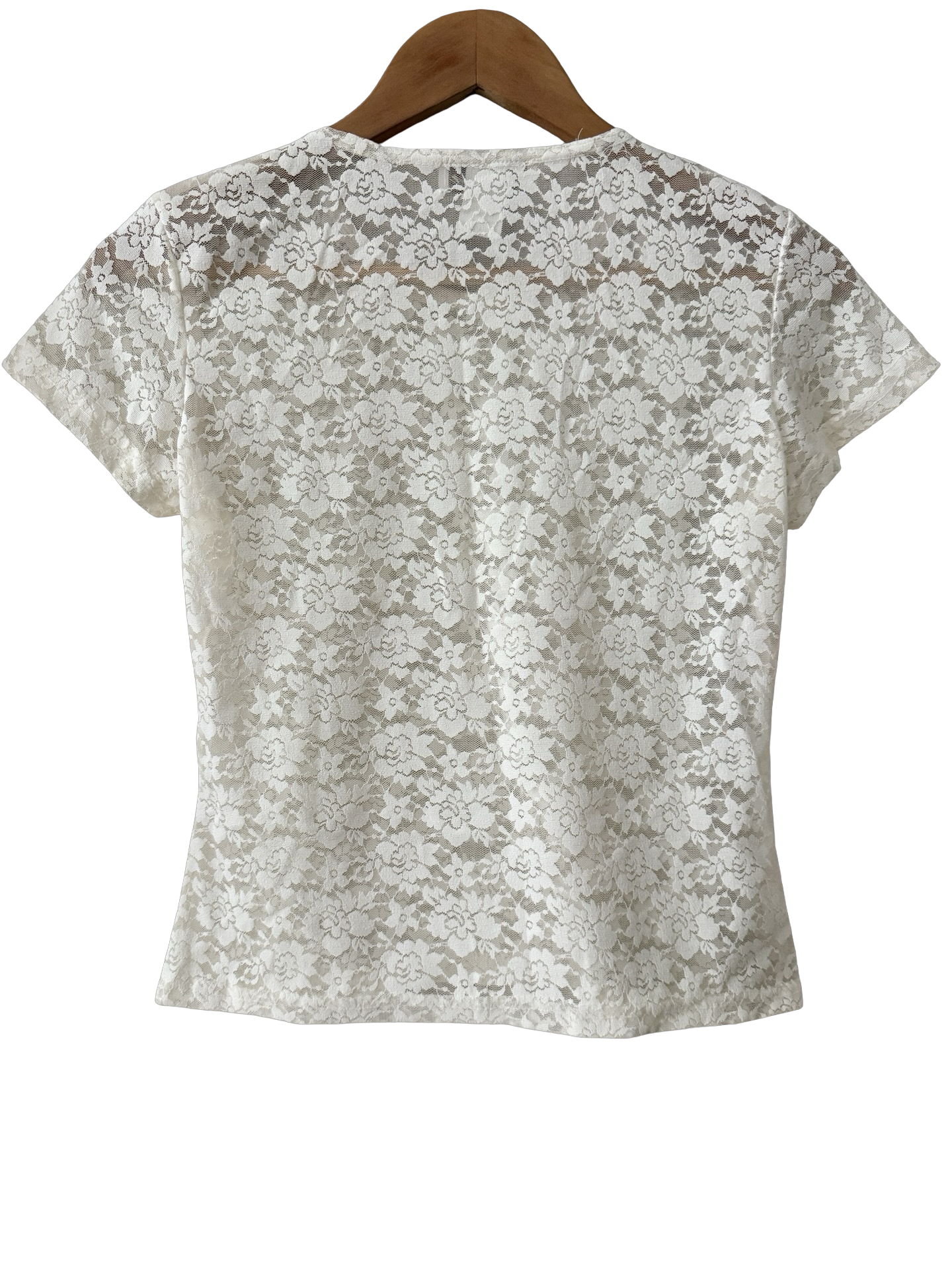 Vintage Y2K Sheer Ivory Lace Baby Tee (S/M)