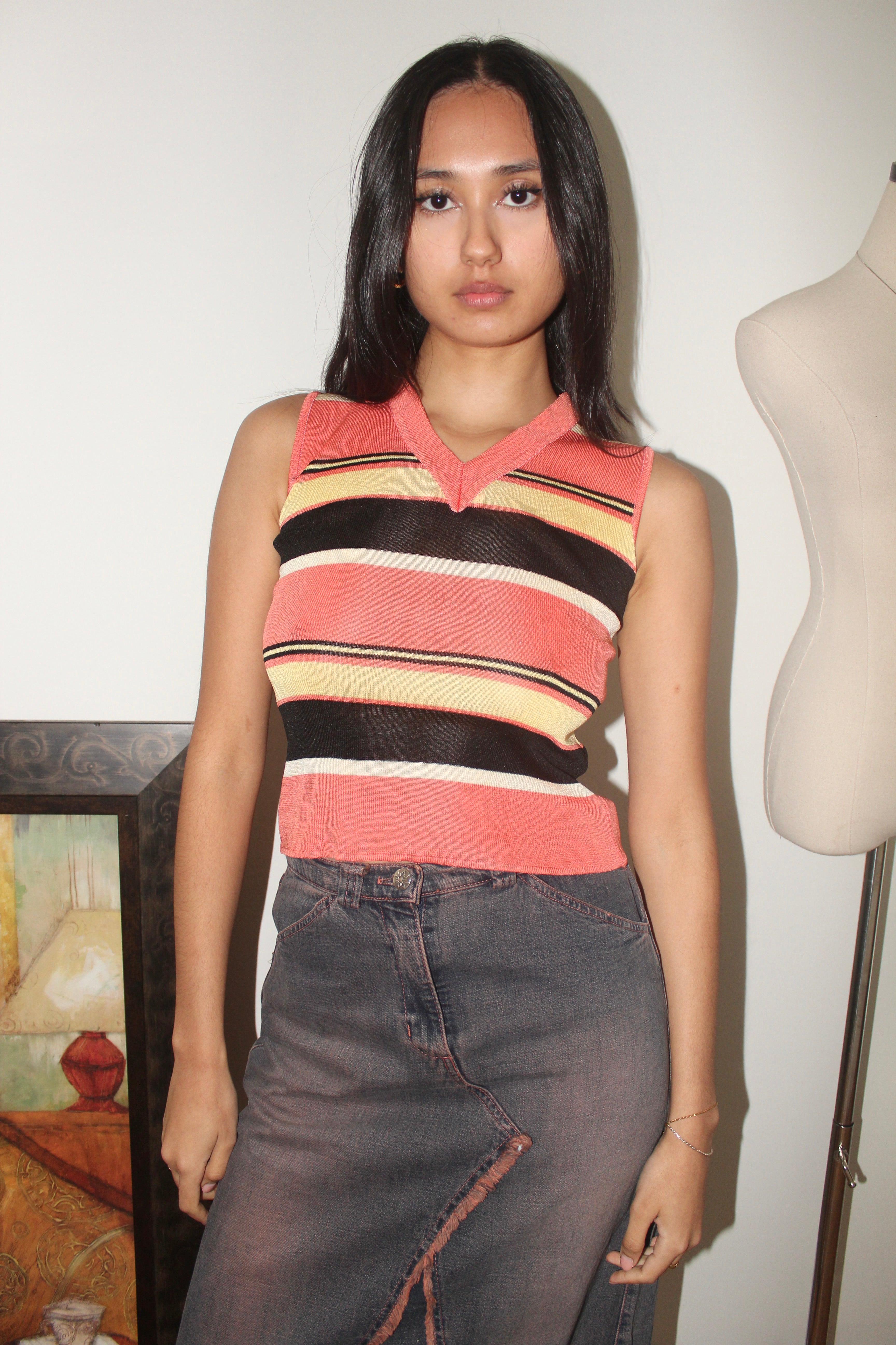 Vintage 90s Retro Striped Vest Top (XS)