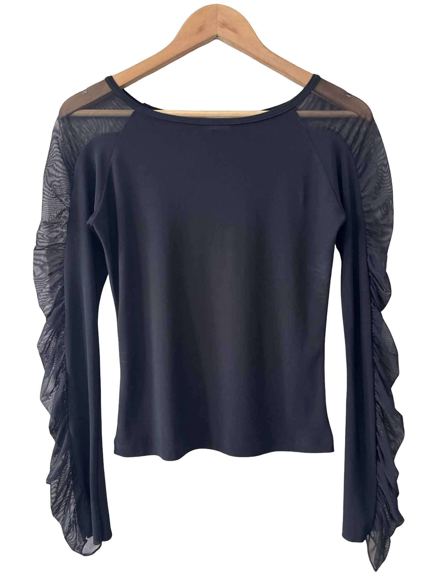 Vintage Retro Y2K Black Mesh Sleeve Top (L)