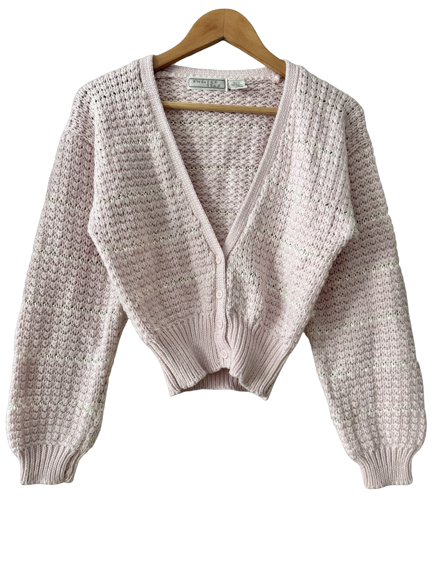Vintage 90s Ballet Pink Chunky Knit Cropped Cardigan (S)