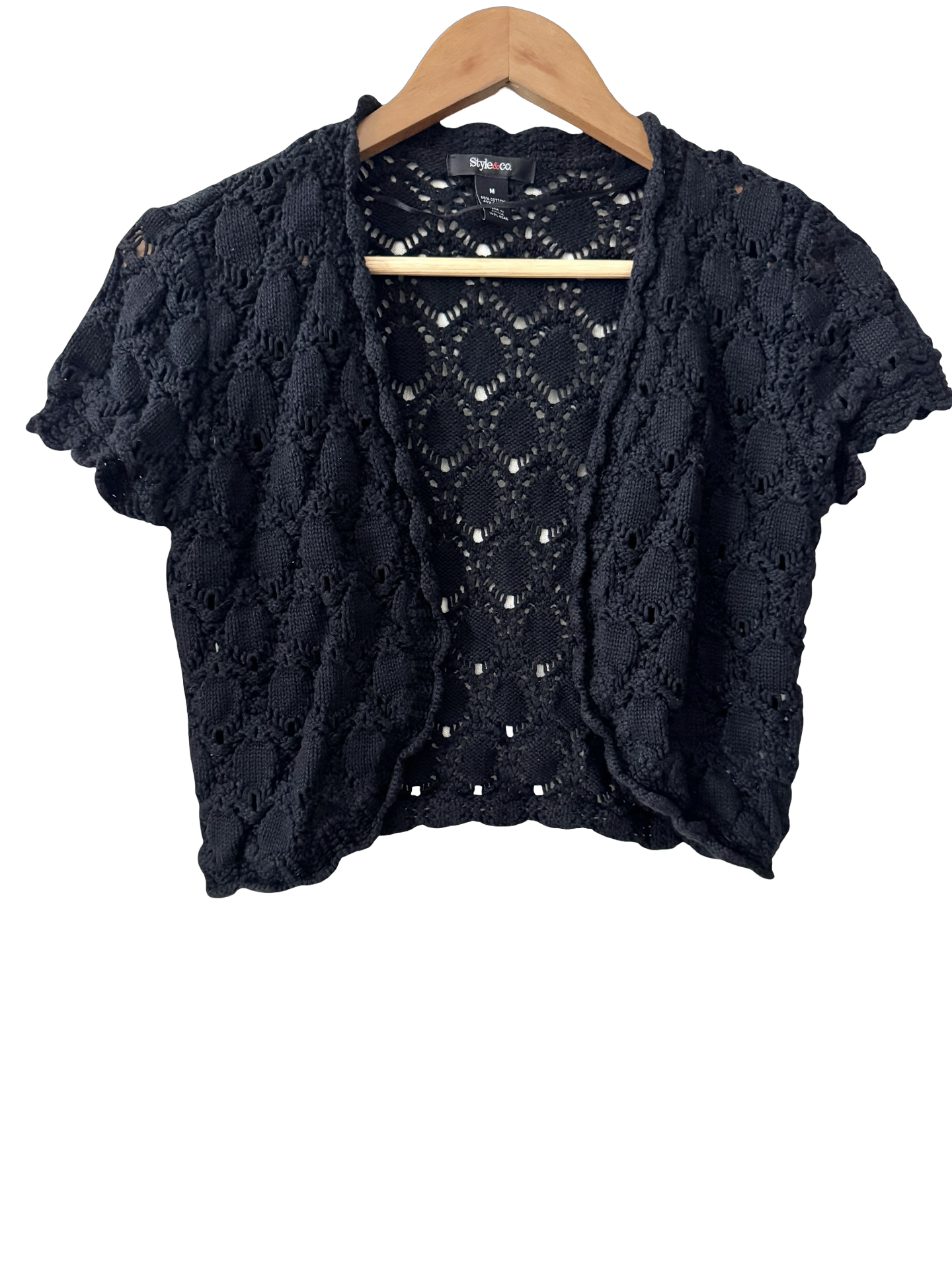 Vintage Y2K Little Black Crochet Bolero (M)
