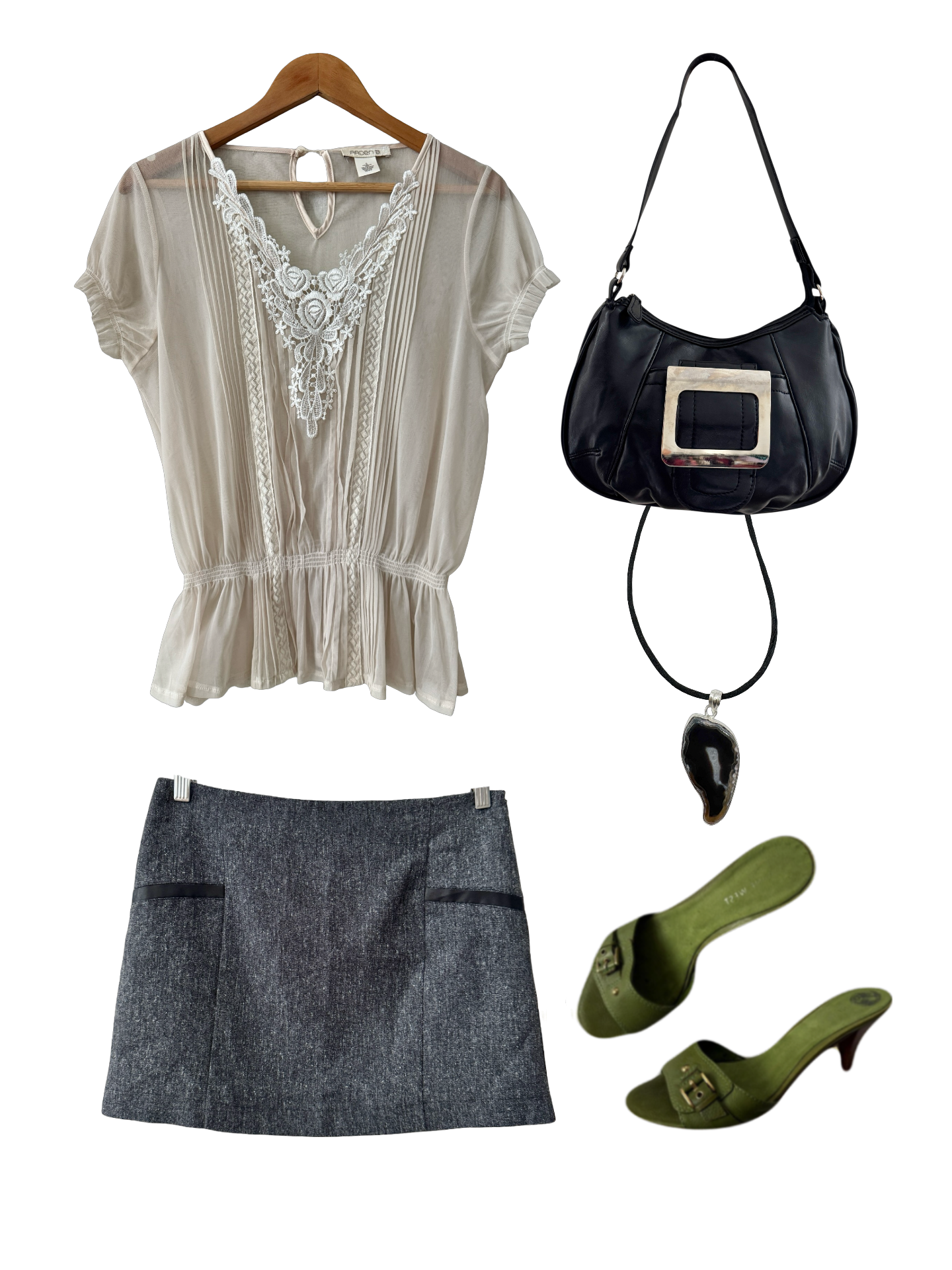 Vintage 90s Sheer Cream Lace Blouse (M)