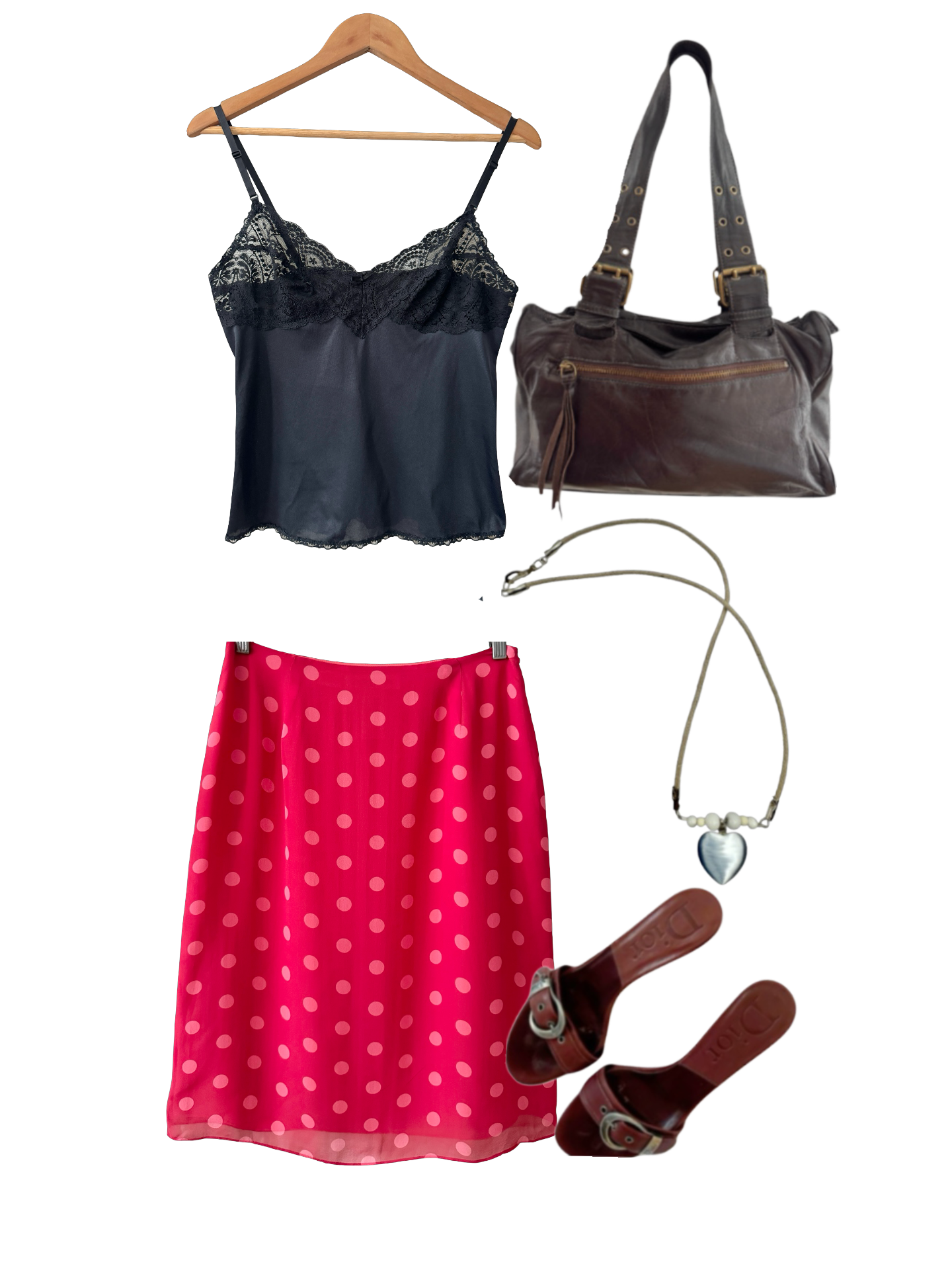 Vintage 90s Silk Pink Polka Dot Midi Skirt (M)