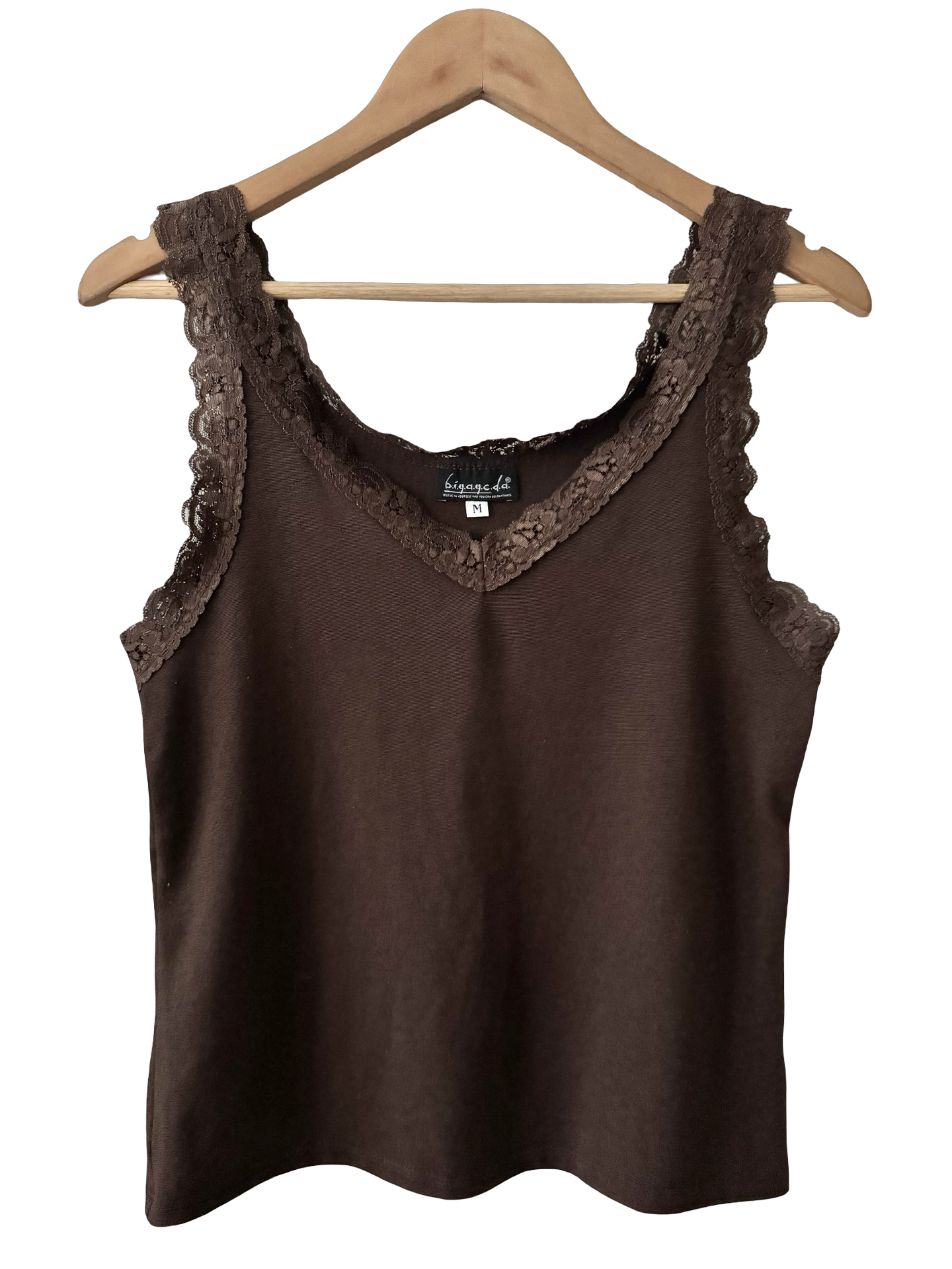 Vintage Y2K Mocha Lace Trim Tank (M)