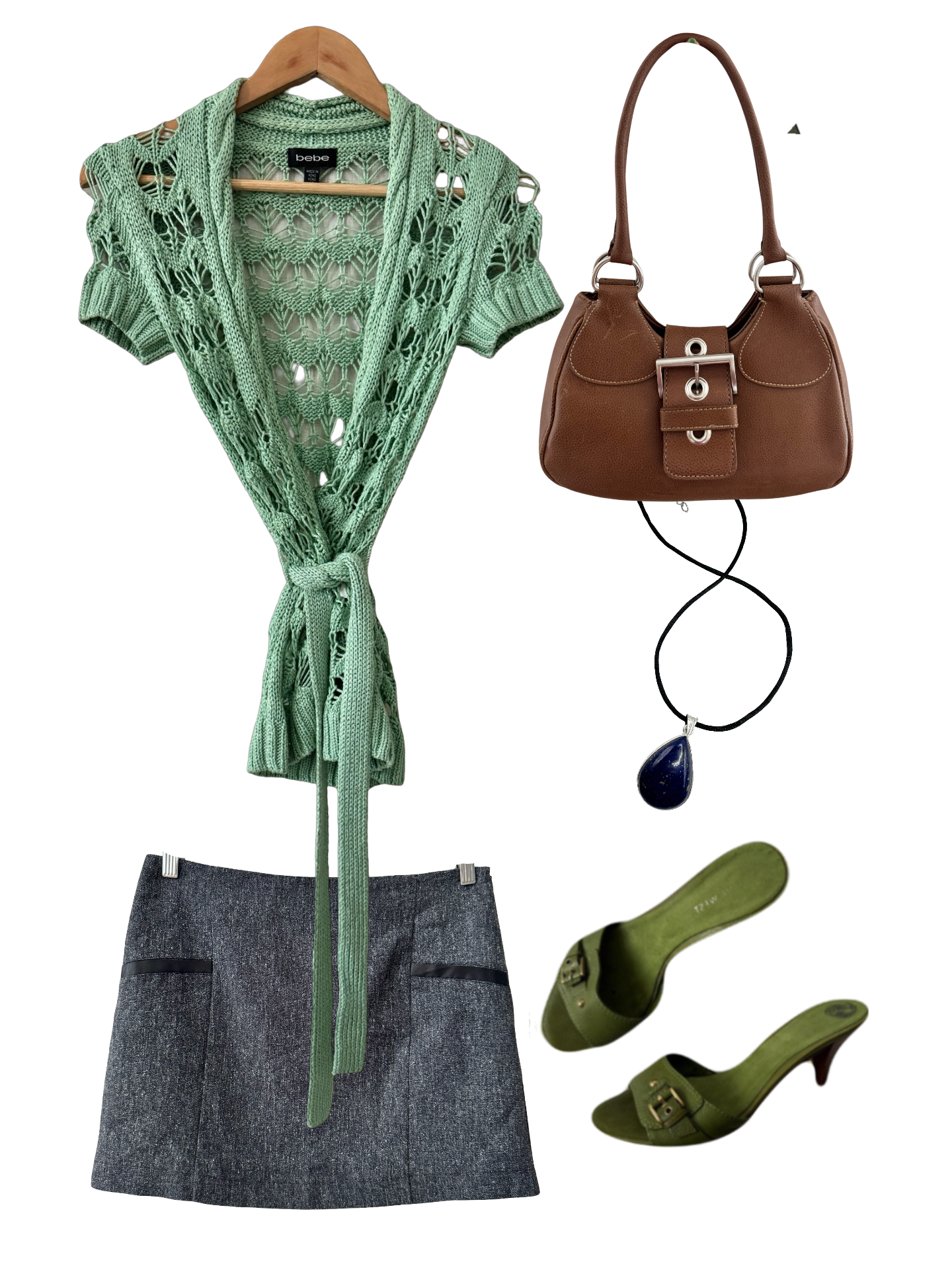 Y2K BEBE Pistachio Crochet Tie Knit Top (S)