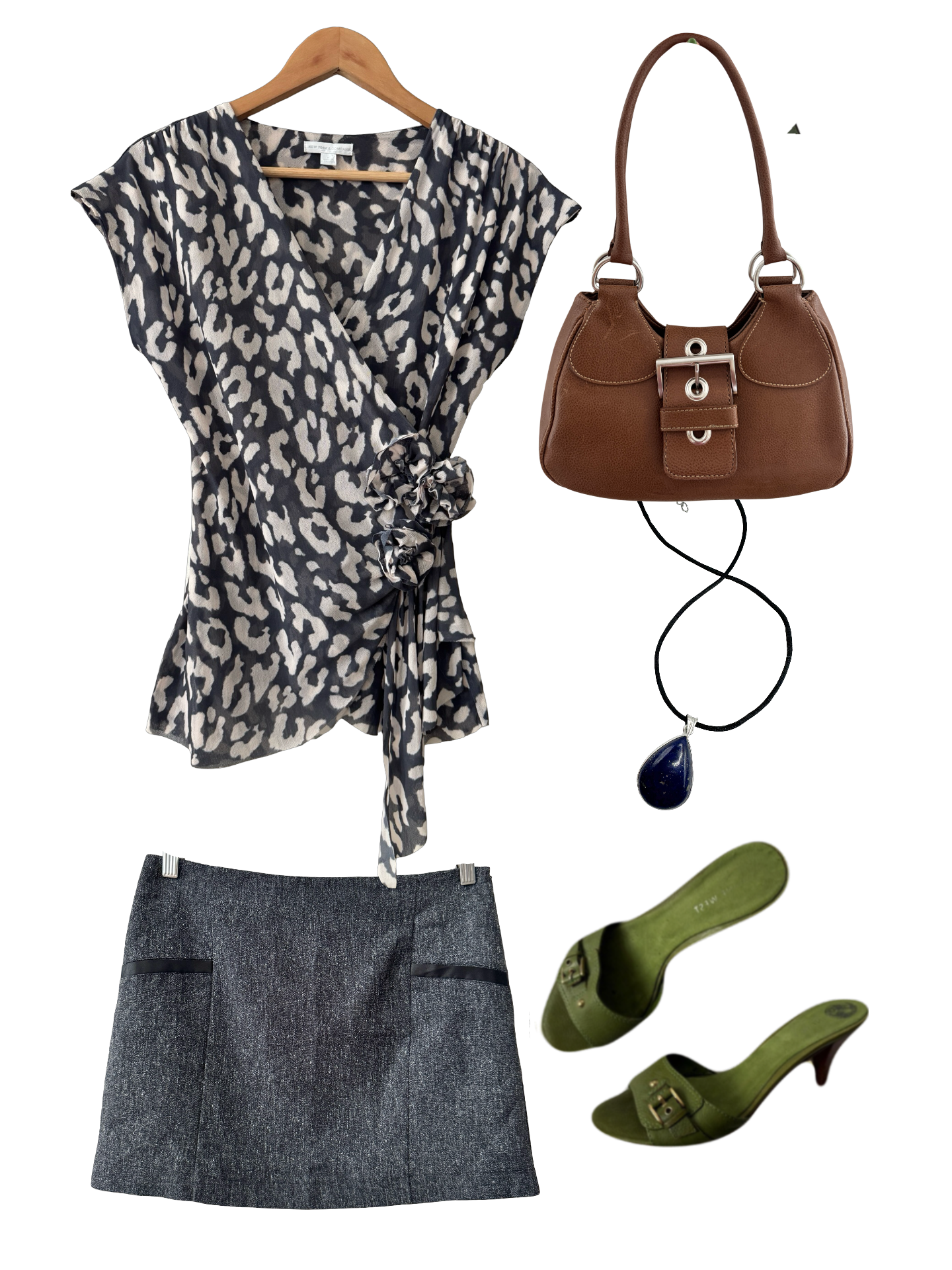 Y2K Sheer Leopard Wrap Rosette Top (M)