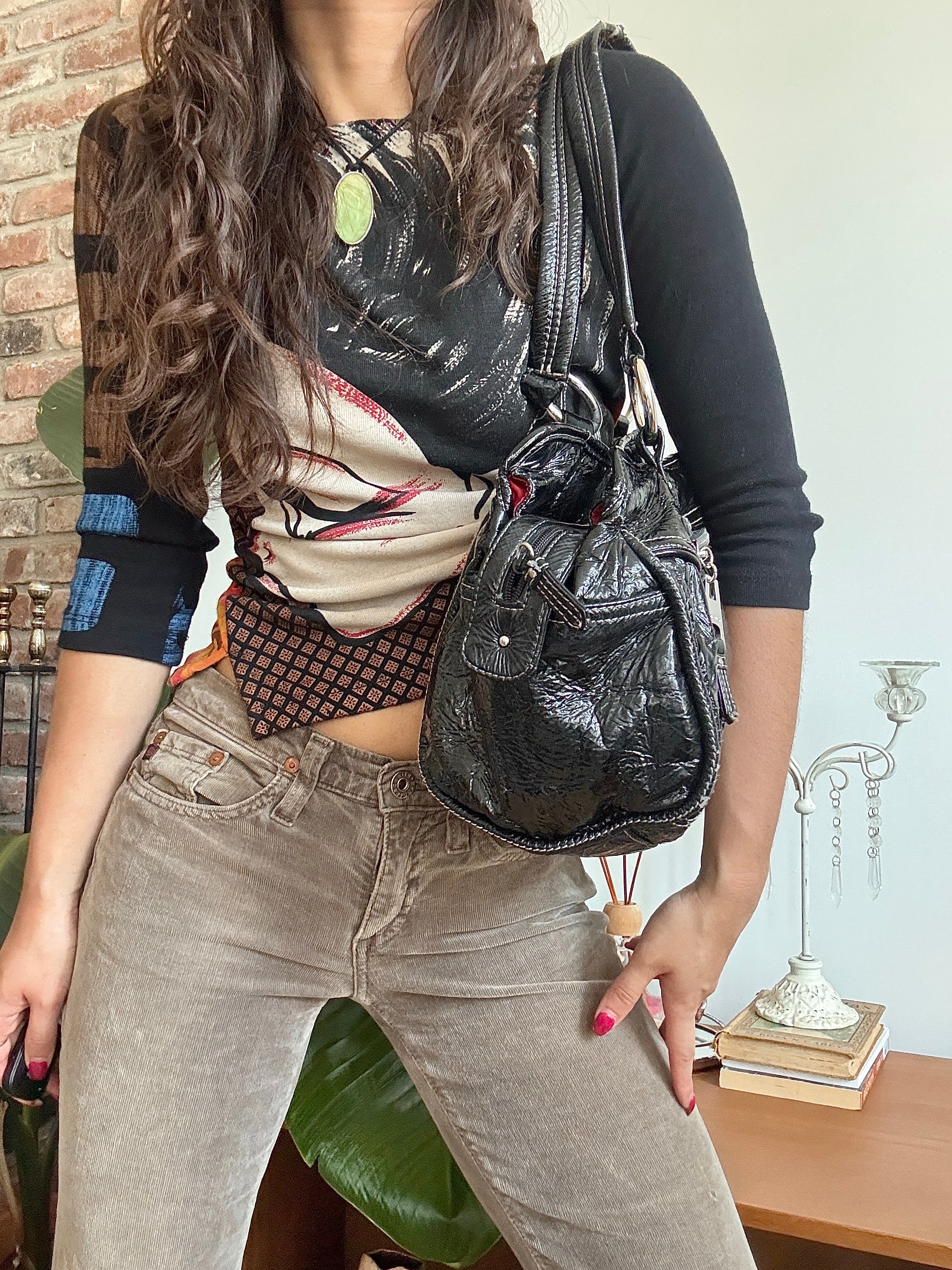 Vintage Y2K Nine West Midnight Patent Carryall
