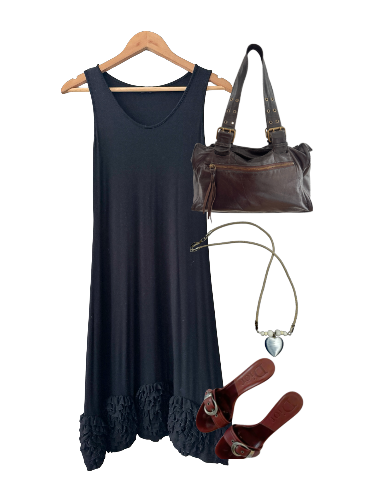 Vintage Y2K Midnight Rosette Hem Tank Dress (M)