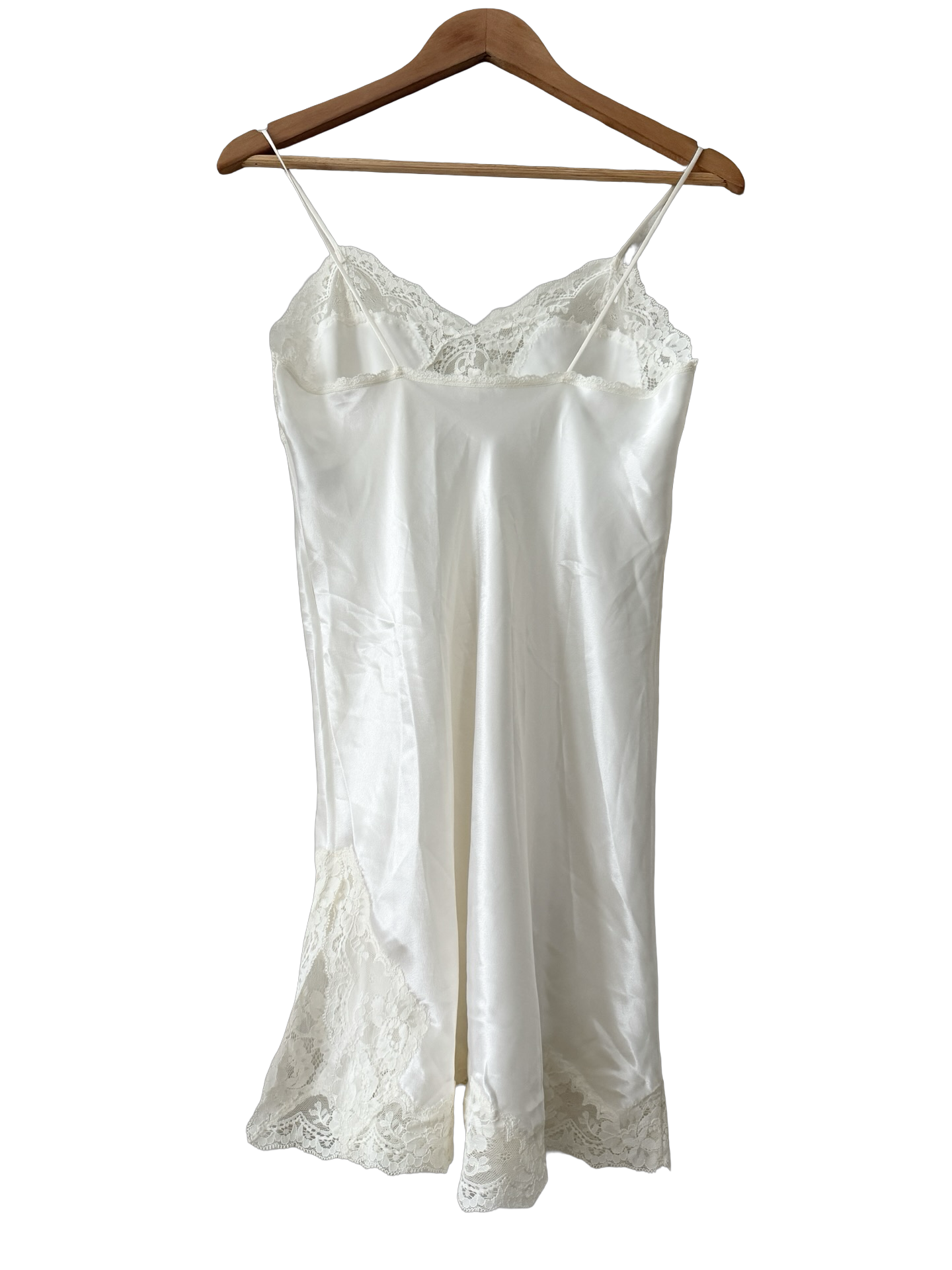Vintage 90s Ivory Moon Lace Mini Slip Dress (S)