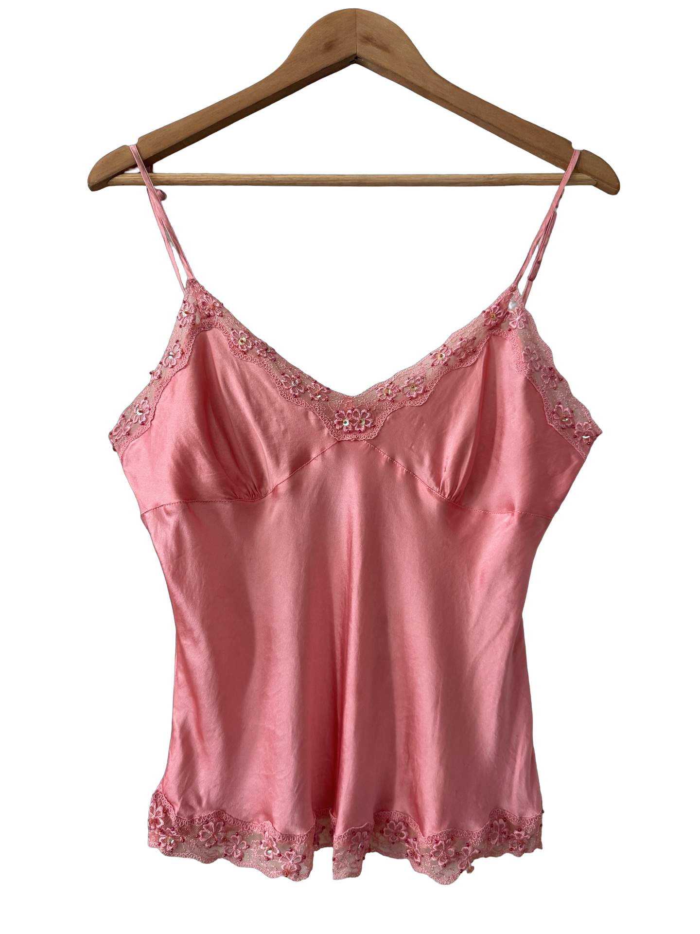 Vintage 90s Pink Sugar Beaded Silk Cami (M)