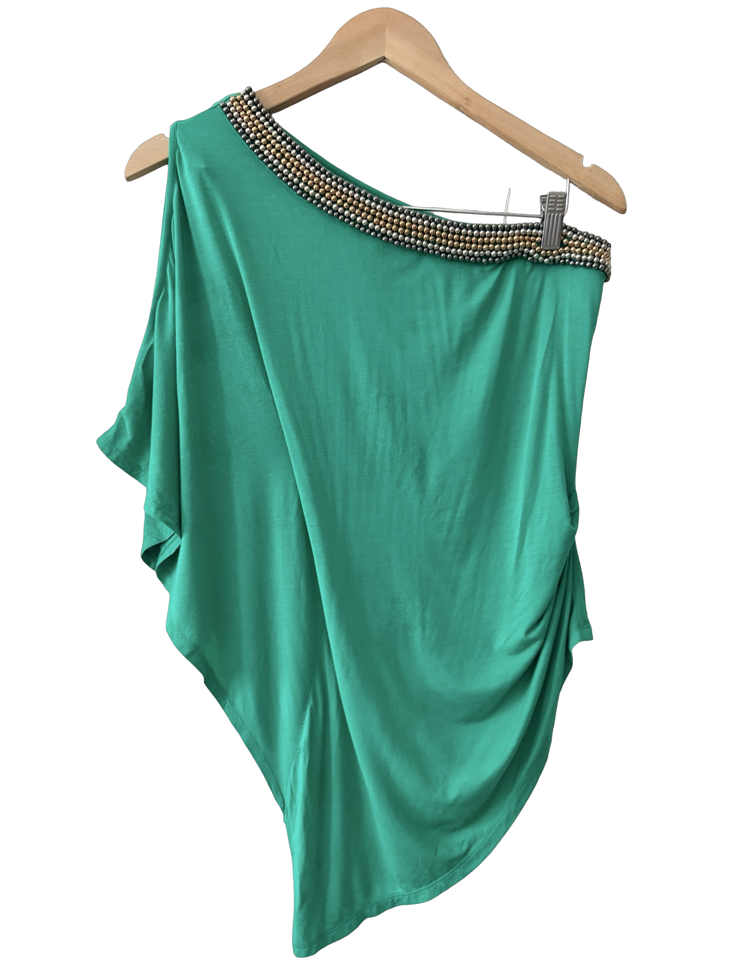 Vintage BeBe Embellished Off-Shoulder Drape Top (XS/S)