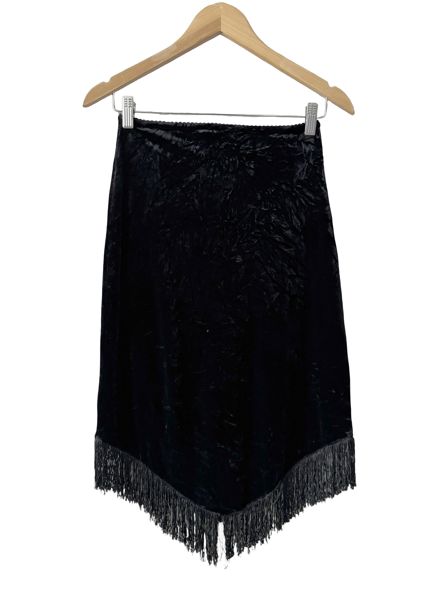 Vintage 90s Parisian Velvet Fringe Midi Skirt (XS)
