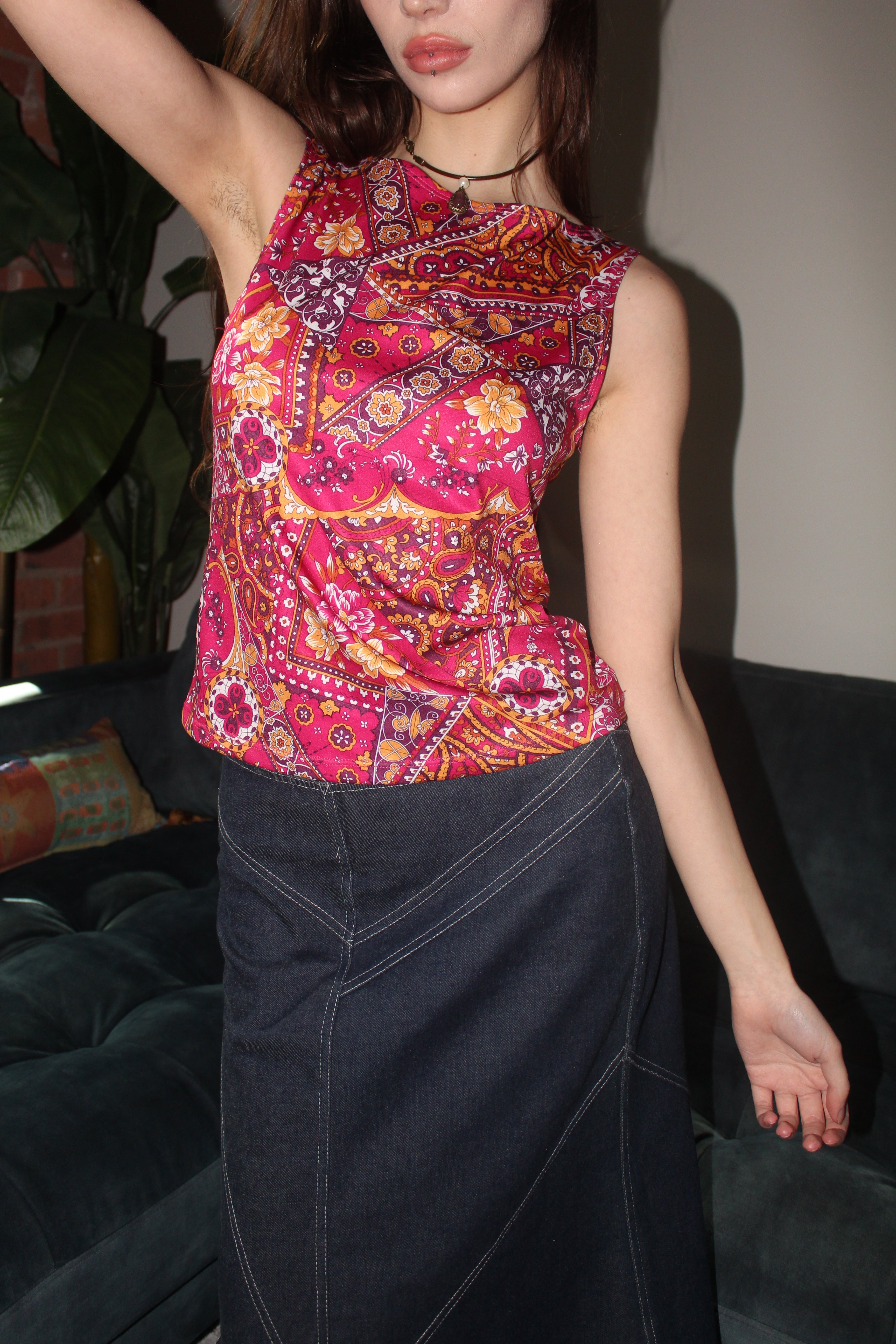 Vintage 90s Abstract Paisley Knit Tank (S-M)