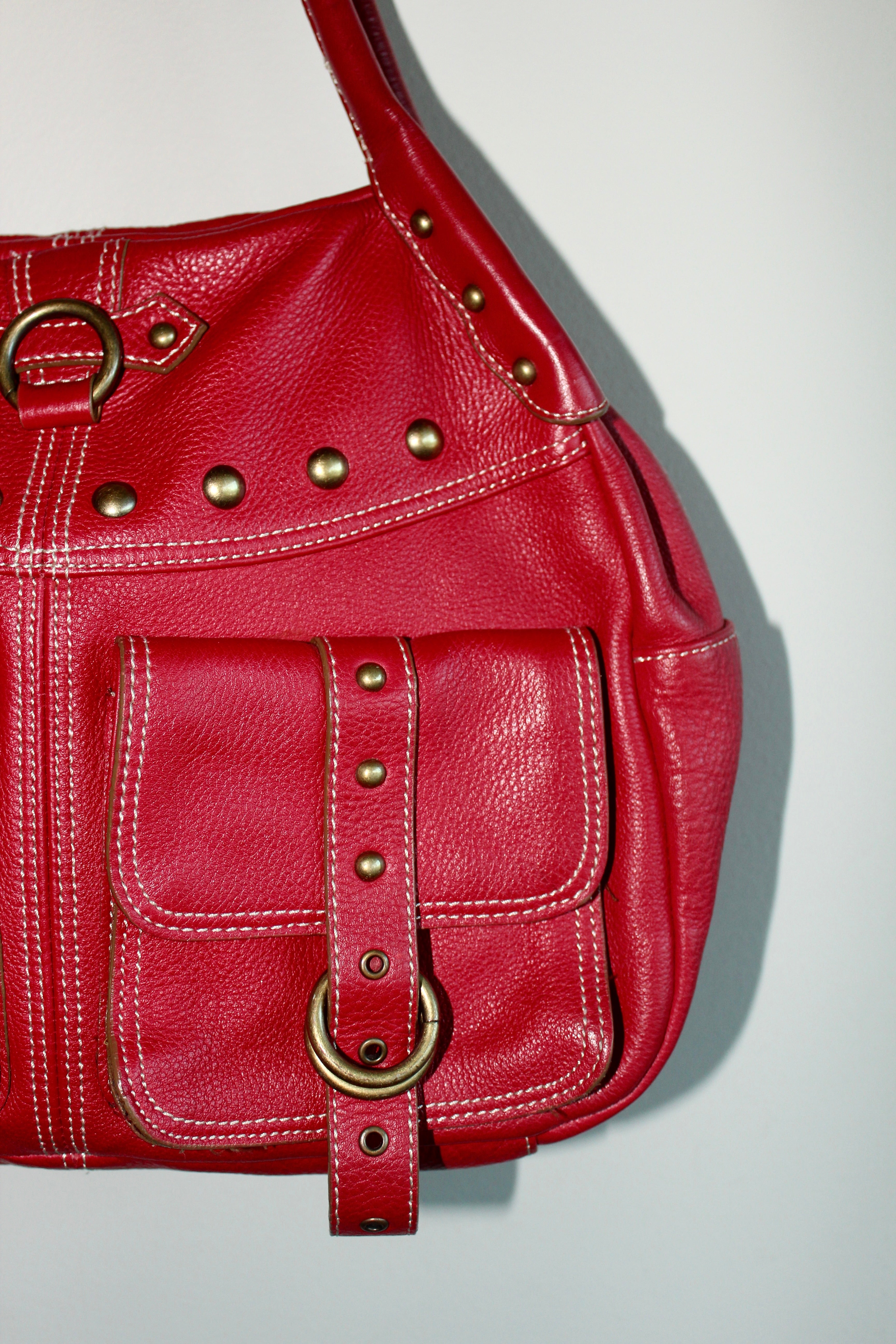 Vintage 90s Cherry Red Messenger Tote Purse