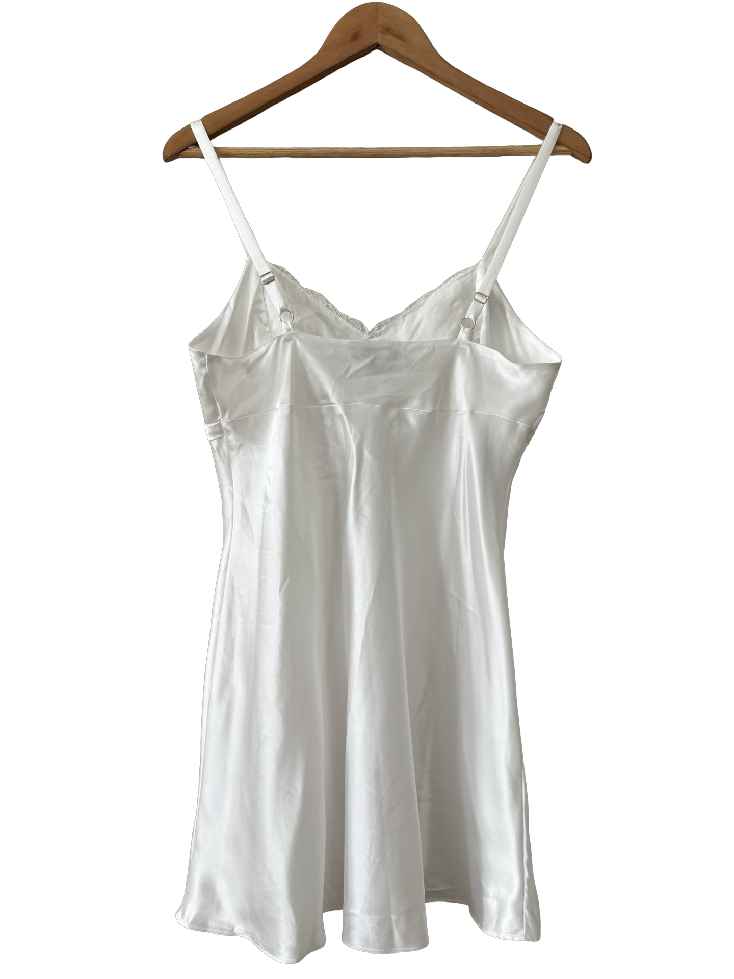 y2k slip dress Vintage Y2K White Satin Lace Slip Dress (M)