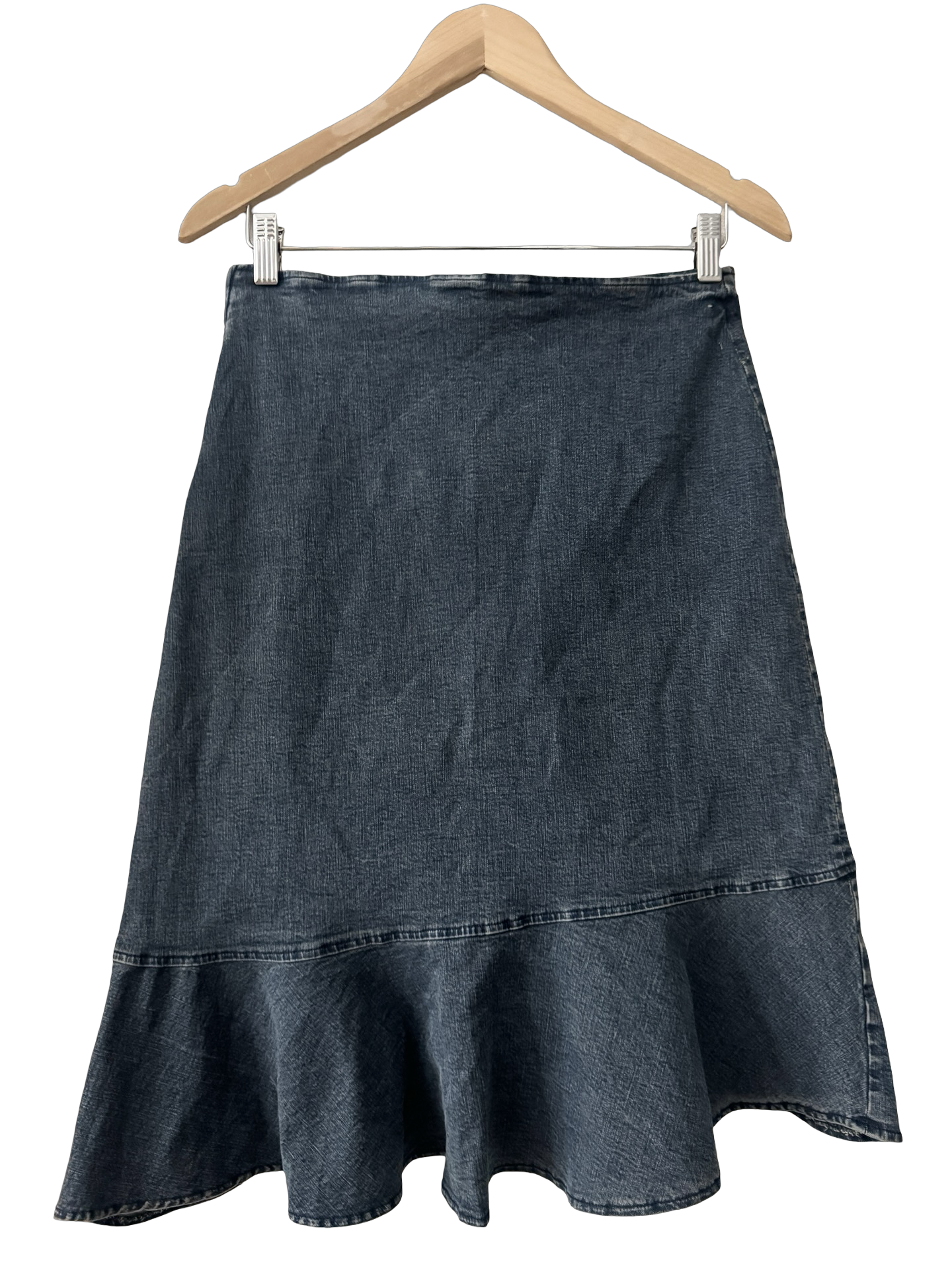 Vintage Y2K Ruffled Denim Midi Skirt (S/M)
