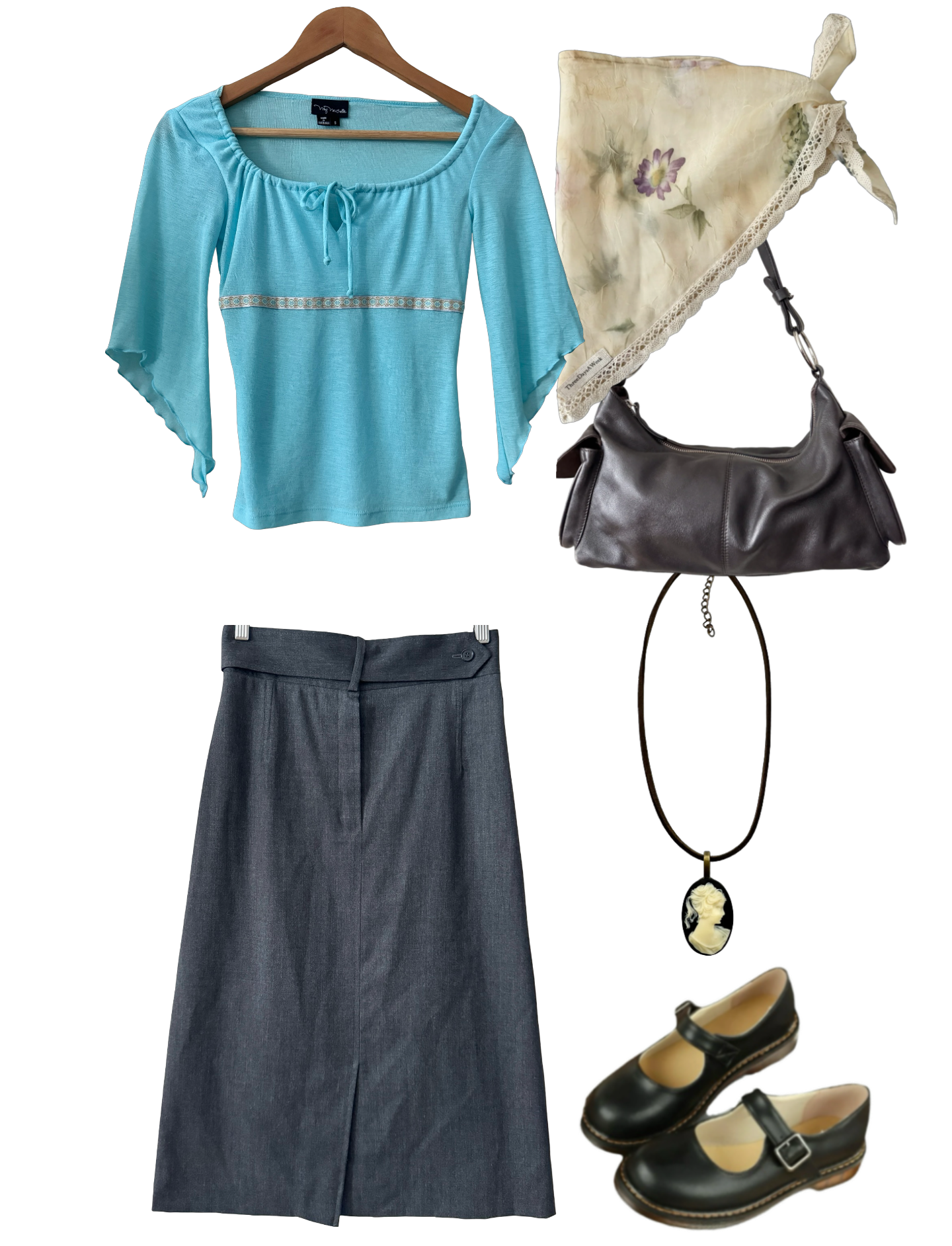 Vintage Y2K Mermaid Bell Sleeve Top (XS-S)