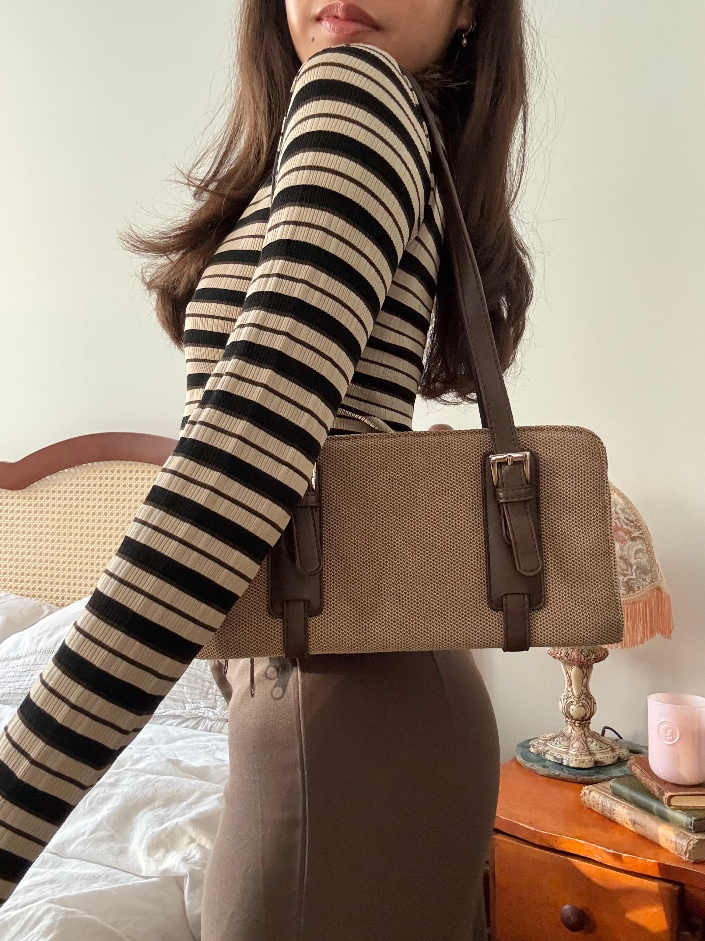 Vintage 90s Structured Canvas  Shoulder Bag