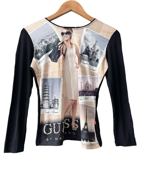 Vintage Y2K GUESS Postcards from Europe Graphic Top (M