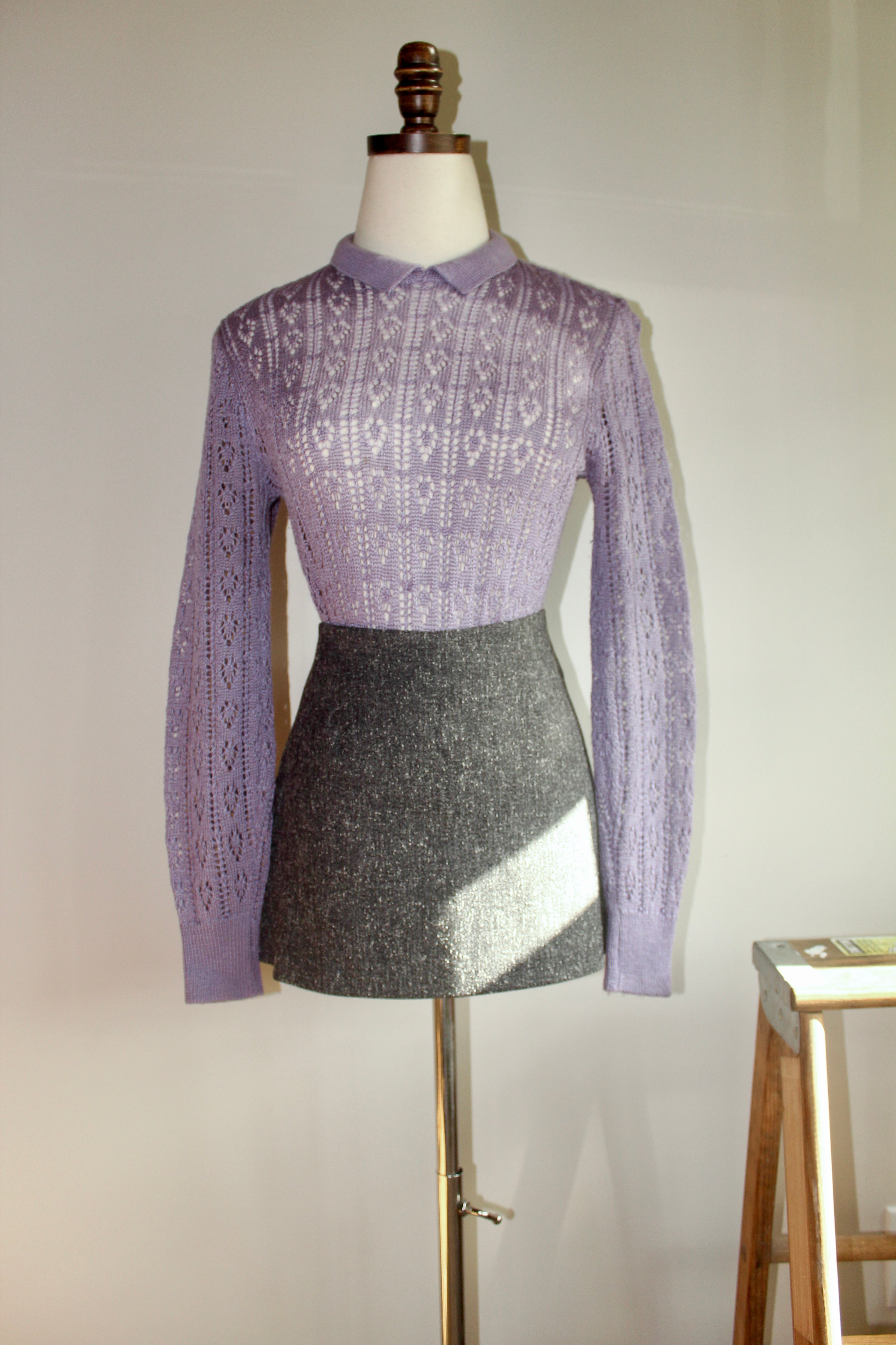 Vintage 90s Sheer Collared Lilac Knit (S-M)
