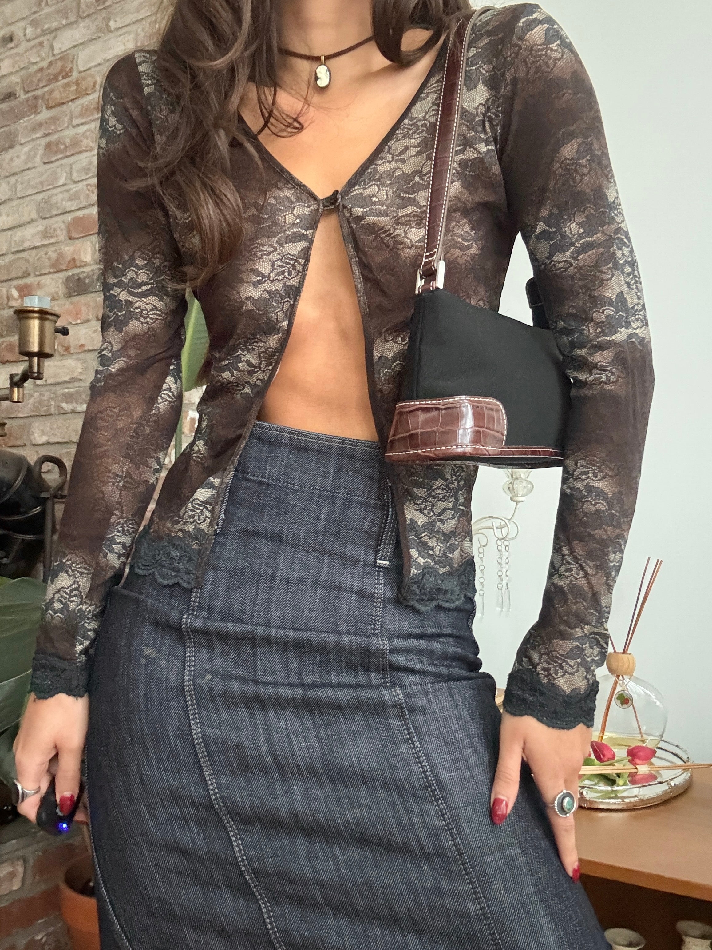 Vintage 90s Espresso Croc Baguette Bag