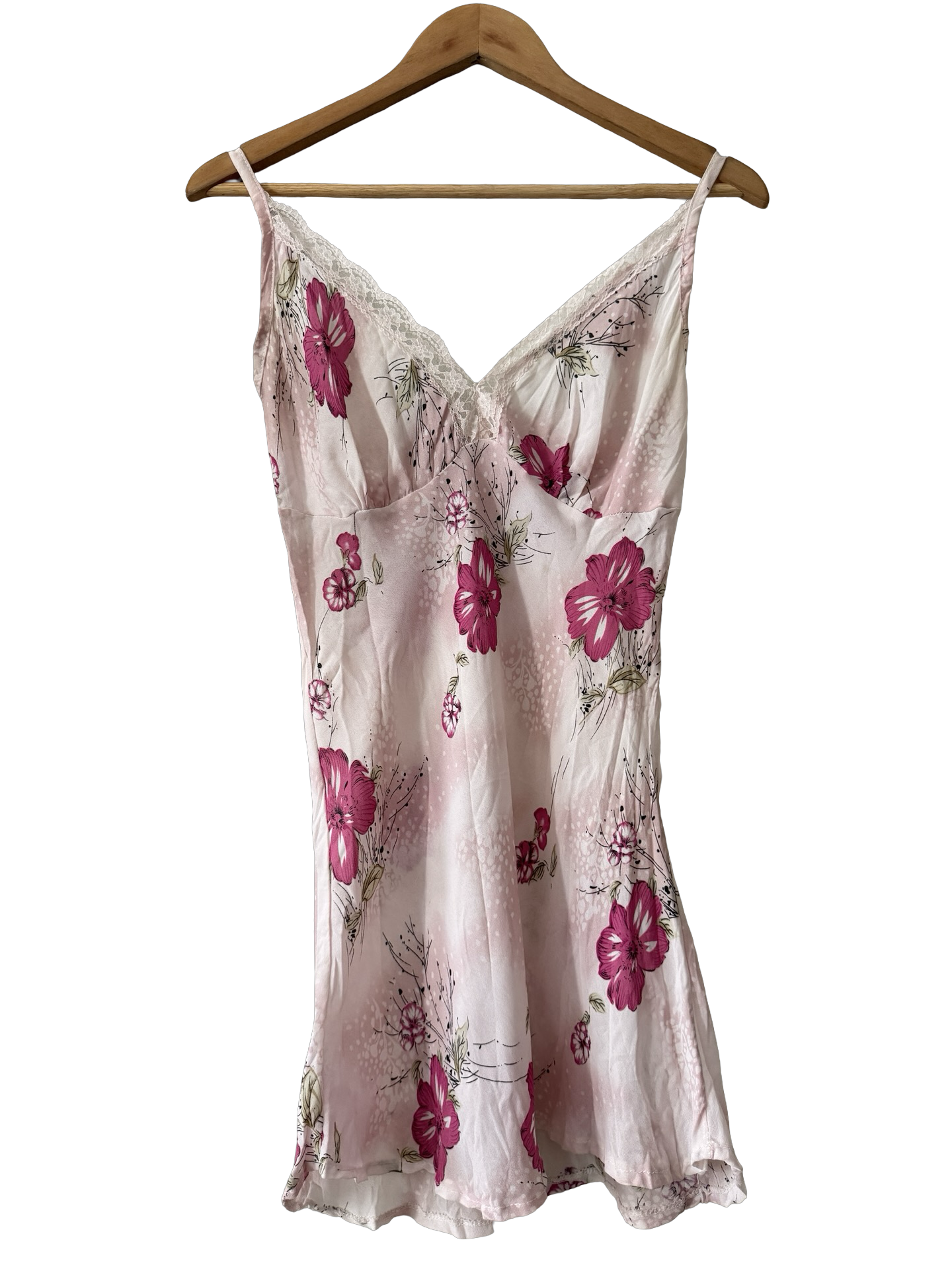 Vintage Y2K Blush Floral Satin Cami Dress (S/M)