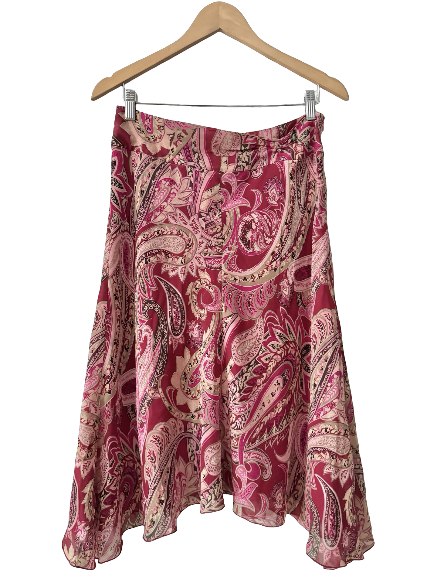 Vintage Y2K Pink Paisley Silk Midi Skirt (S-M)
