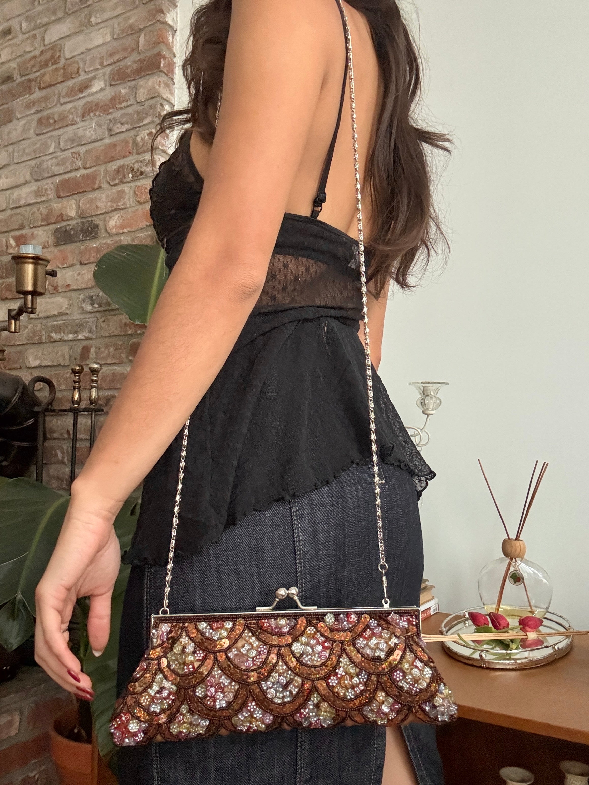Vintage Y2K Chocolate Treasure Beaded Bag