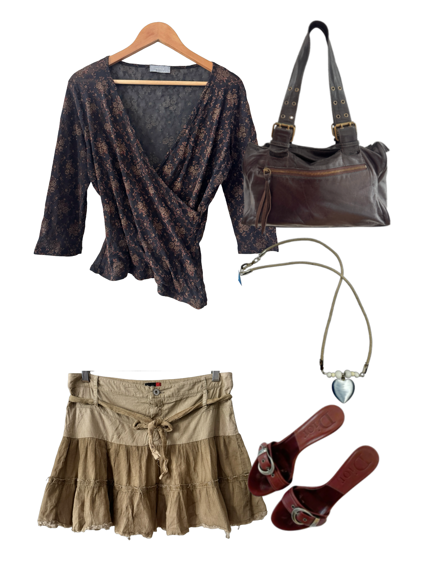 Vintage Y2K Chocolate Tapestry Wrap Top (L)