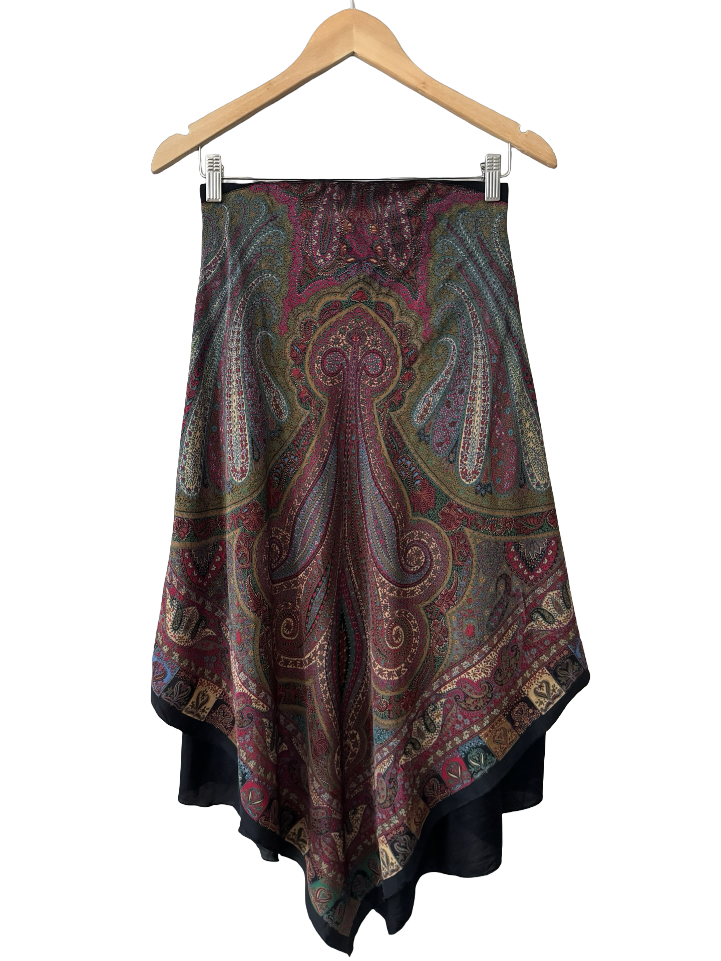 Vintage 90s Silk Bohemian Tapestry Handkerchief Skirt (S)
