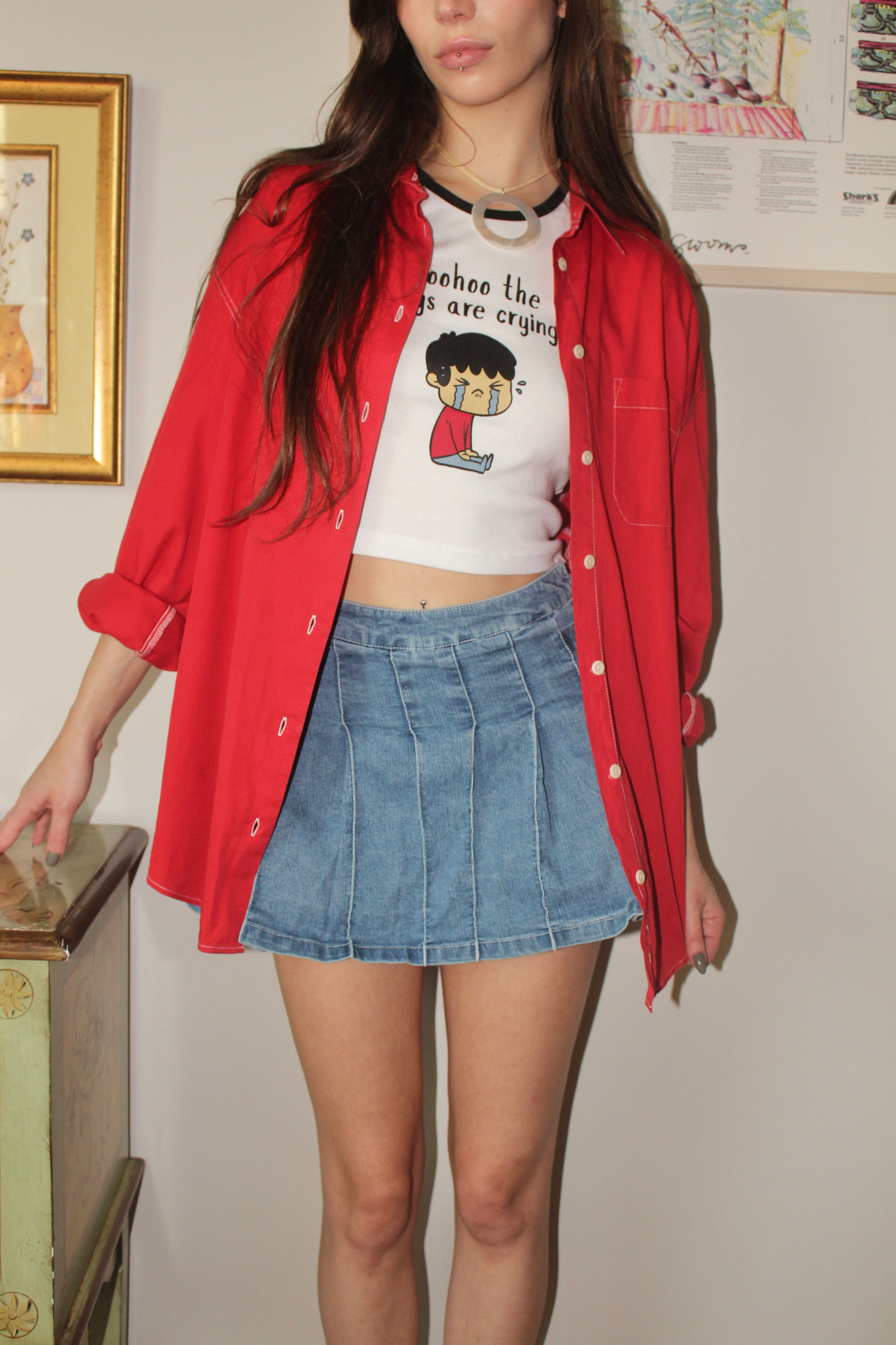 Vintage 90s Cherry Red Button Up (L)