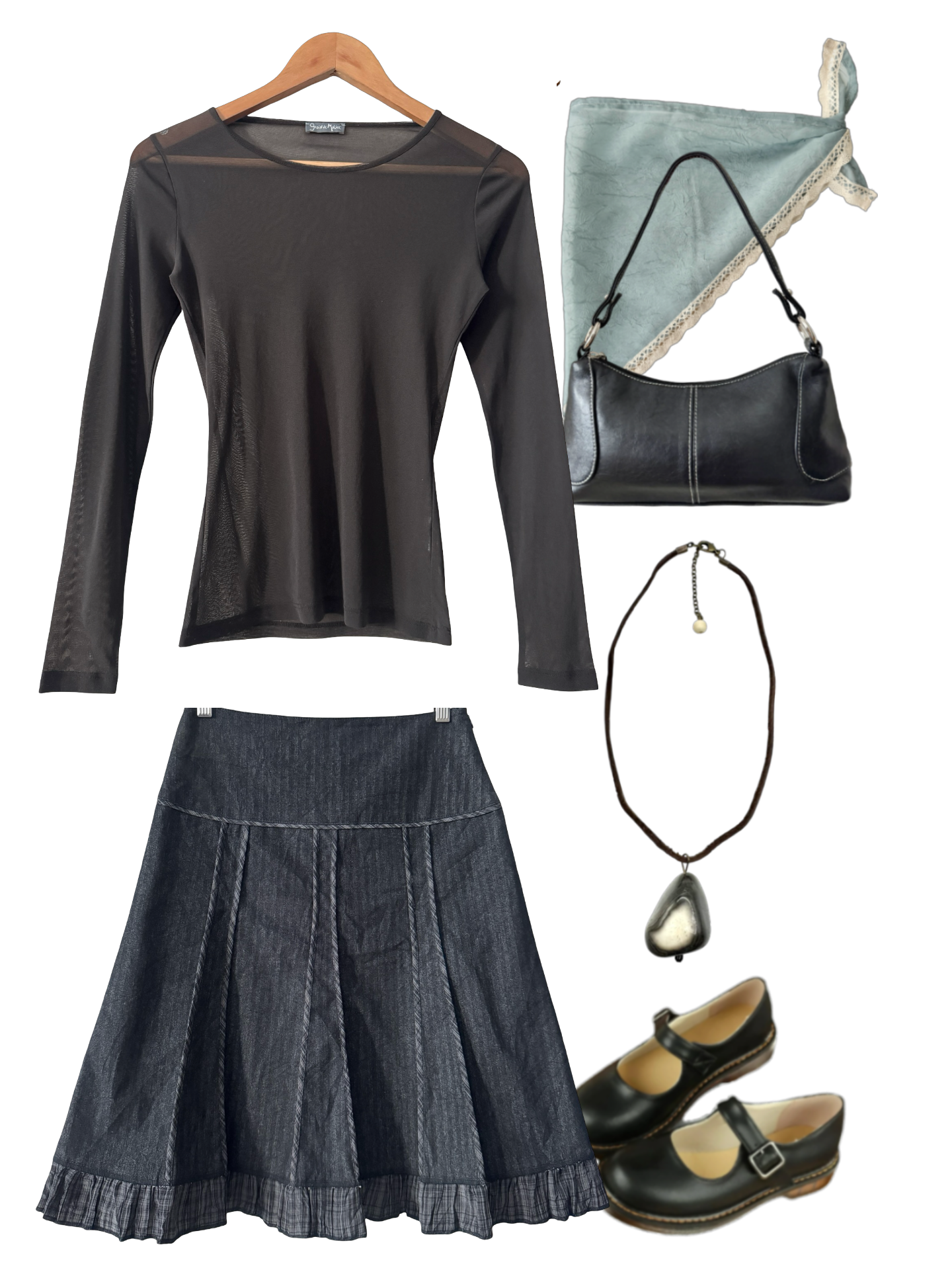 Vintage Y2K Stormy Grey Pleated Ruffle Skirt (XS)
