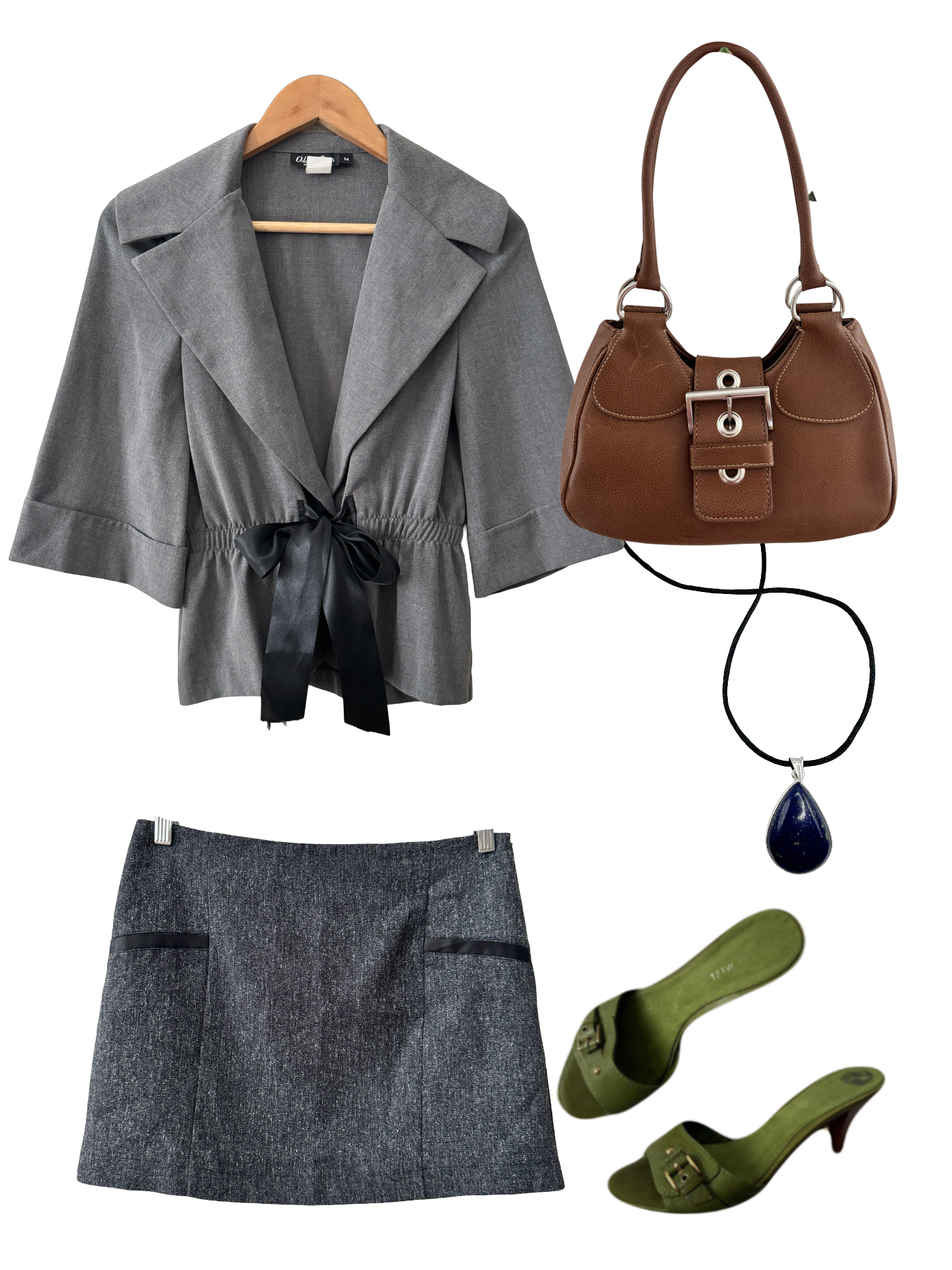 Y2K Charcoal Tie-Front Cropped Blazer (M)