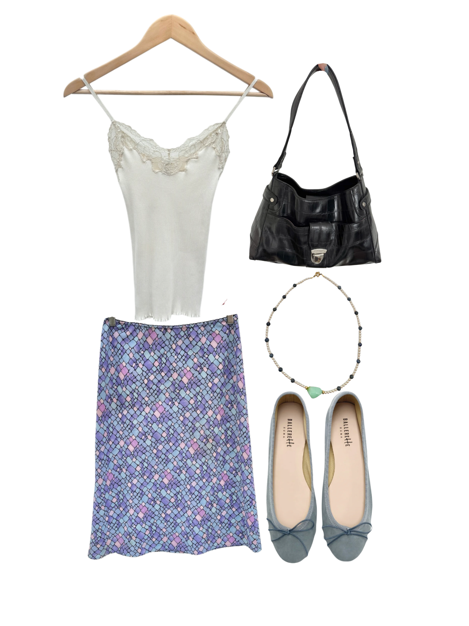 Vintage Lace Ribbed Cotton Cami (S)
