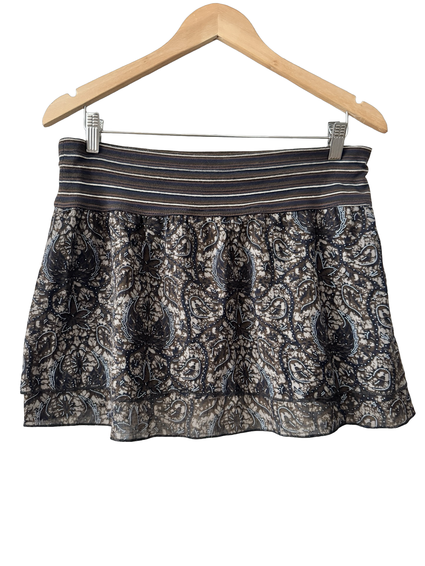 Vintage Espresso Paisley Ruffle Mini Skirt (M/L)