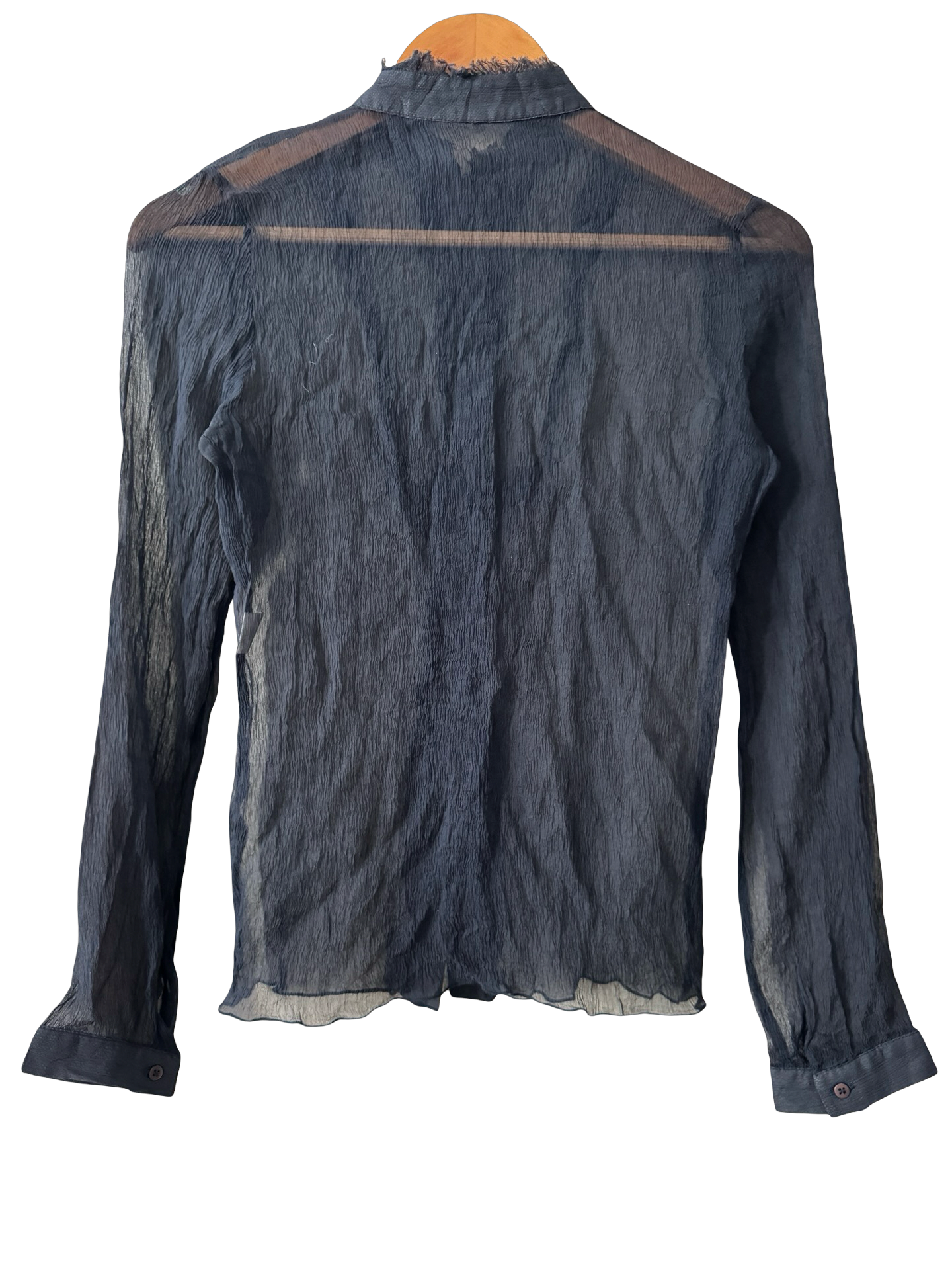 Vintage 90s French Midnight Silk Ruffle Blouse (S)