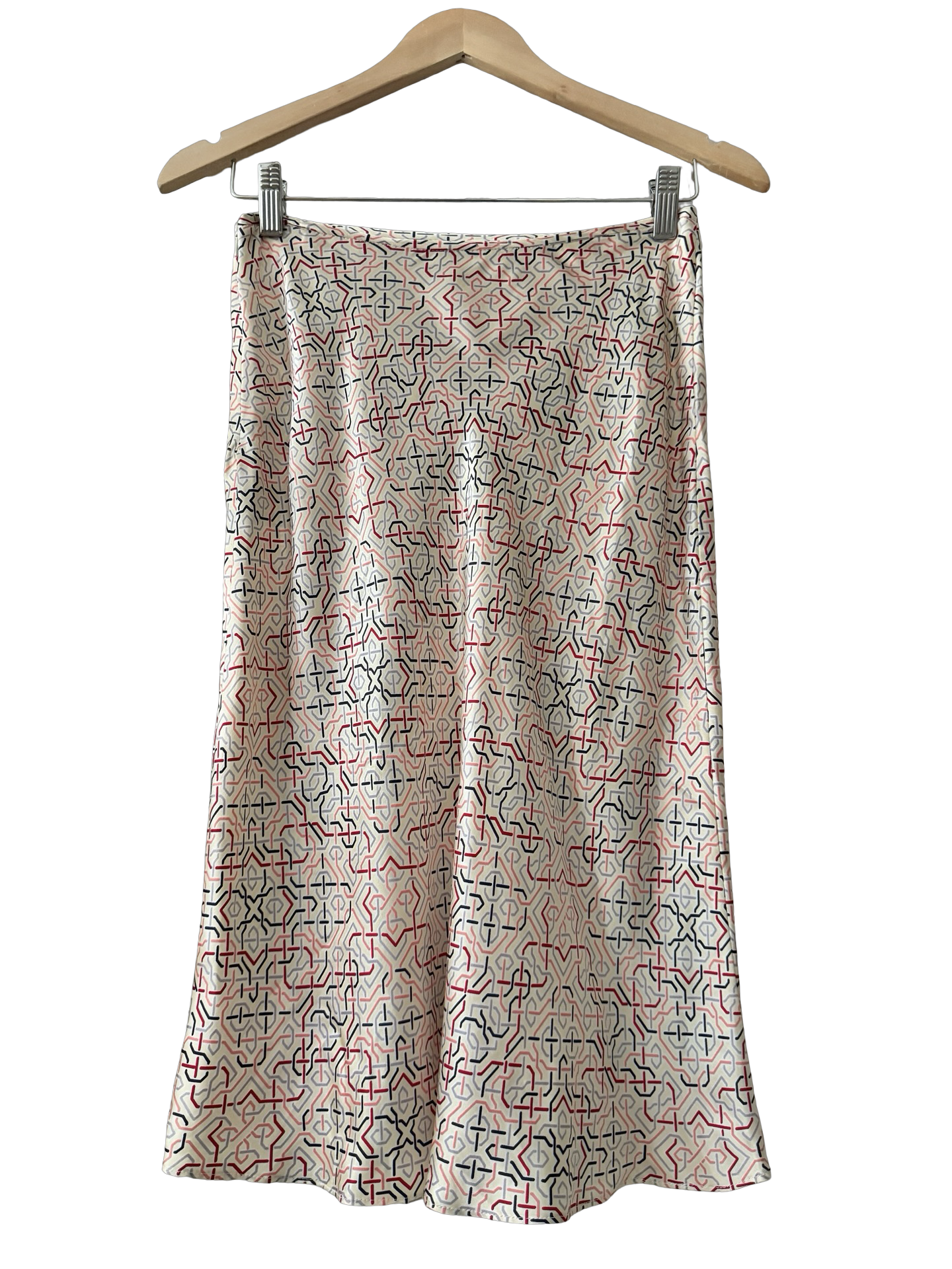 Vintage 90s Silk Geometric Midi Skirt (S)
