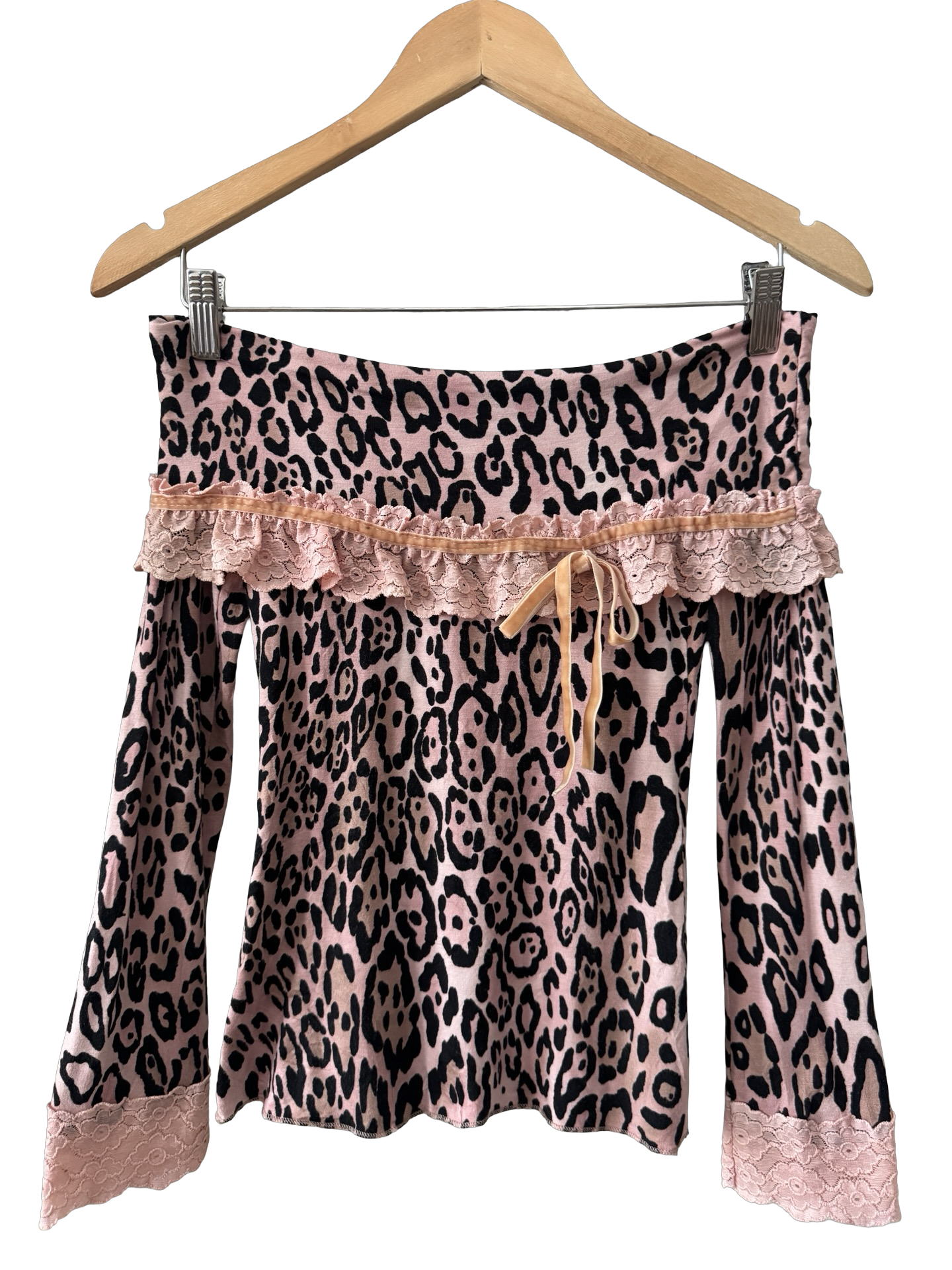 Vintage Y2K Italian Rinascimento Pink Leopard Bardot Top (S/M)