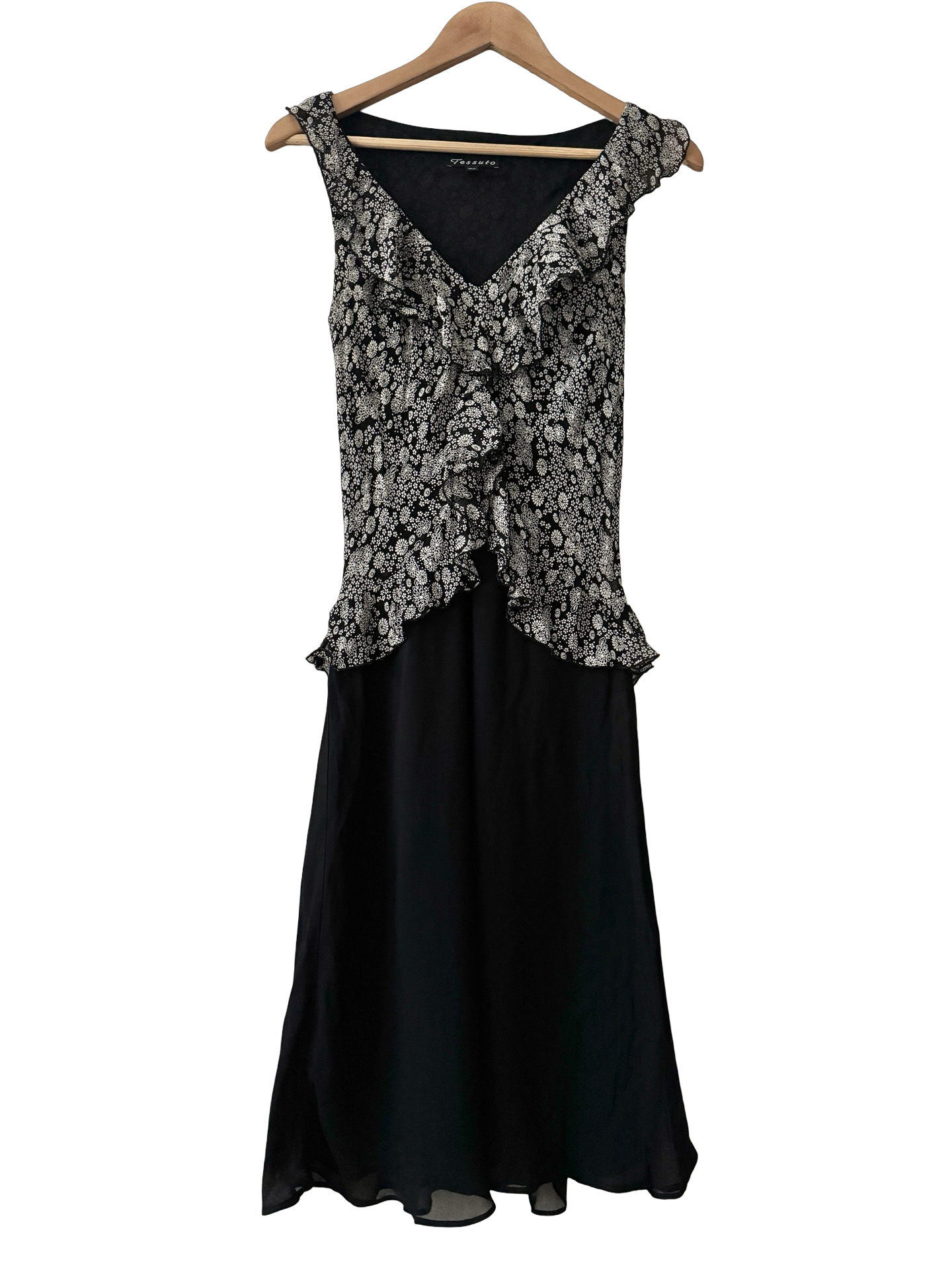Vintage Y2K Midnight Garden Ruffle Dress (M)
