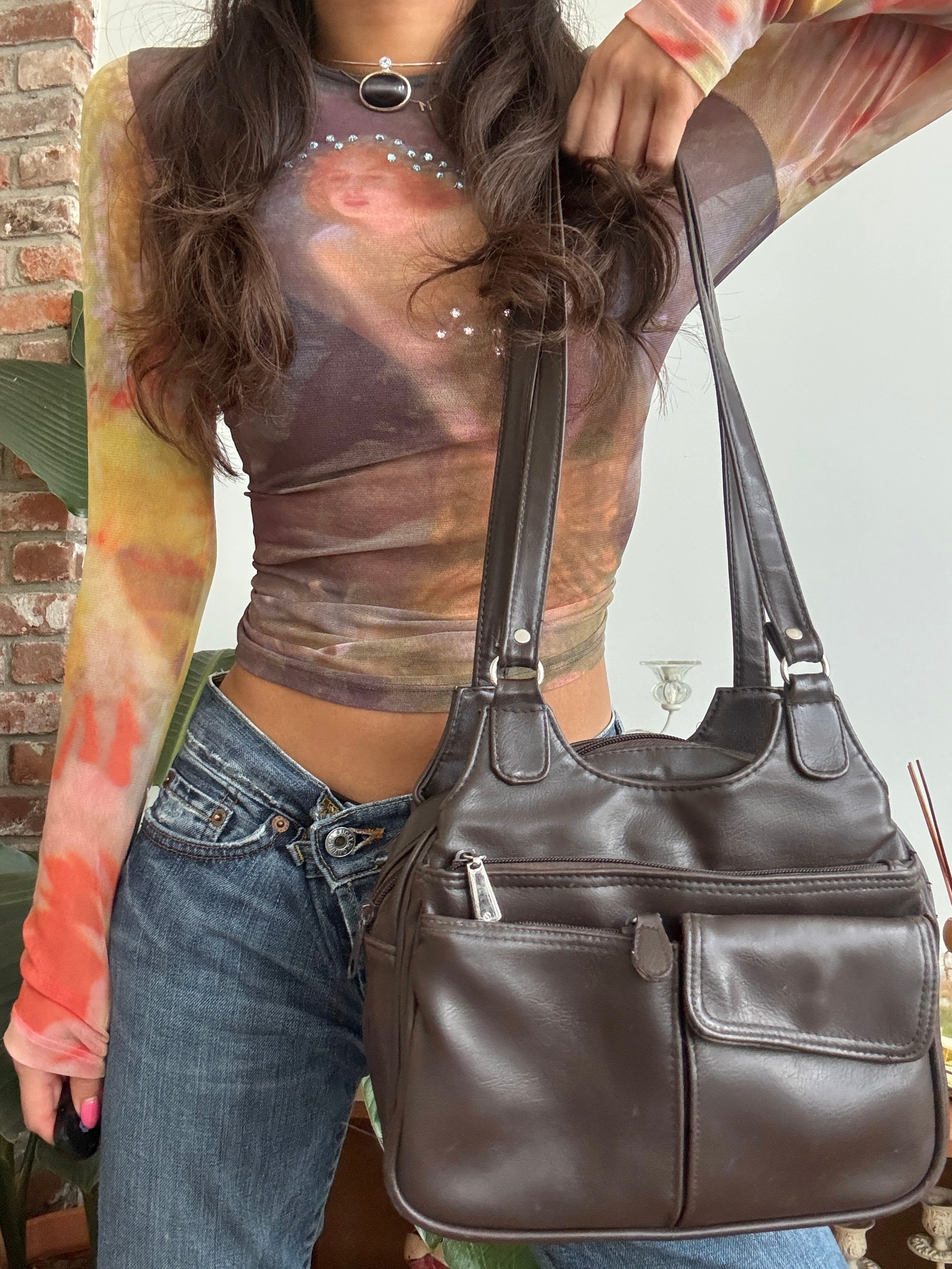 Vintage 90s Espresso Pocket Shoulder Bag