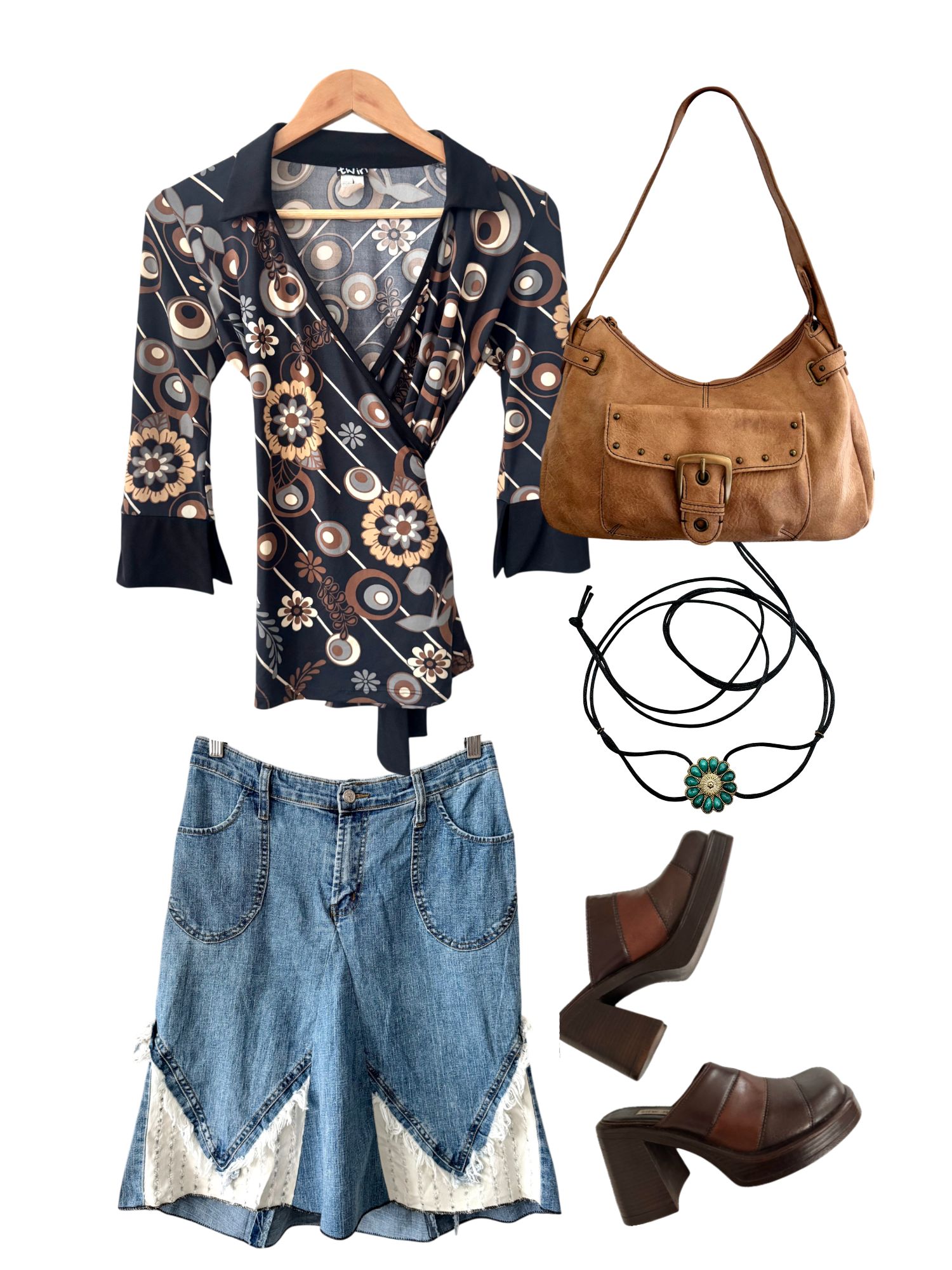 Vintage 90s Retro Cocoa Wrap Top (S/M)