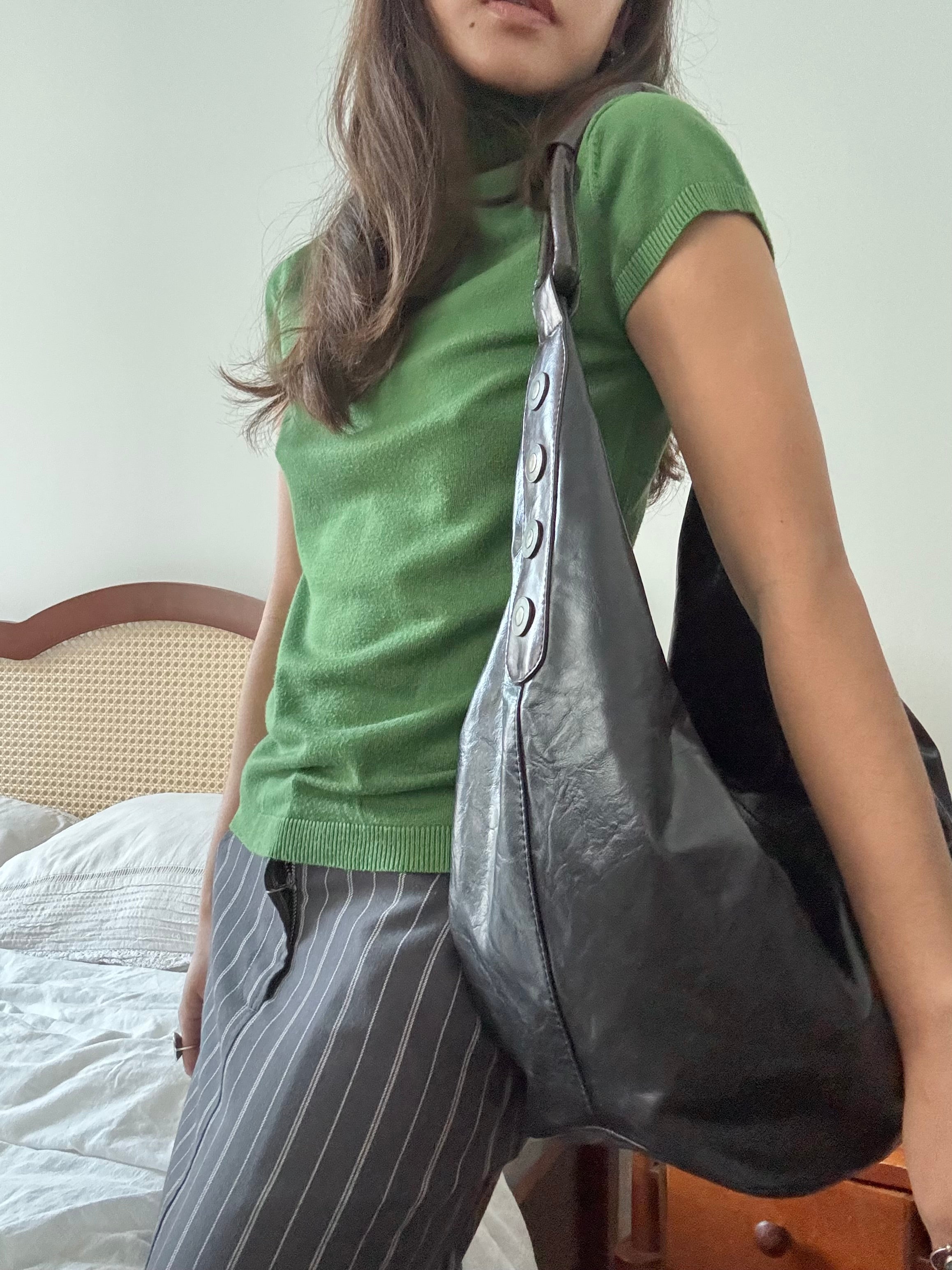 Vintage 90s Slouchy Black Studded Shoulder Bag