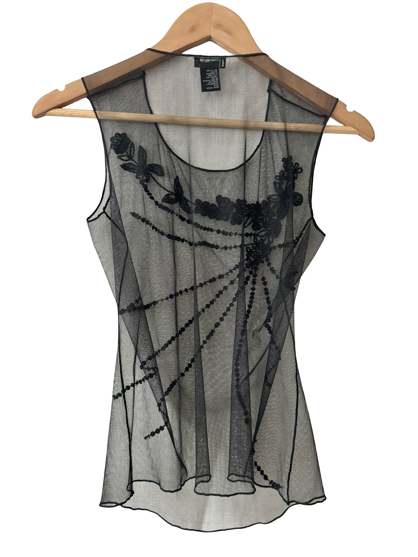 Vintage Y2K Heart Moon Star Beaded Sheer Top (S/M)