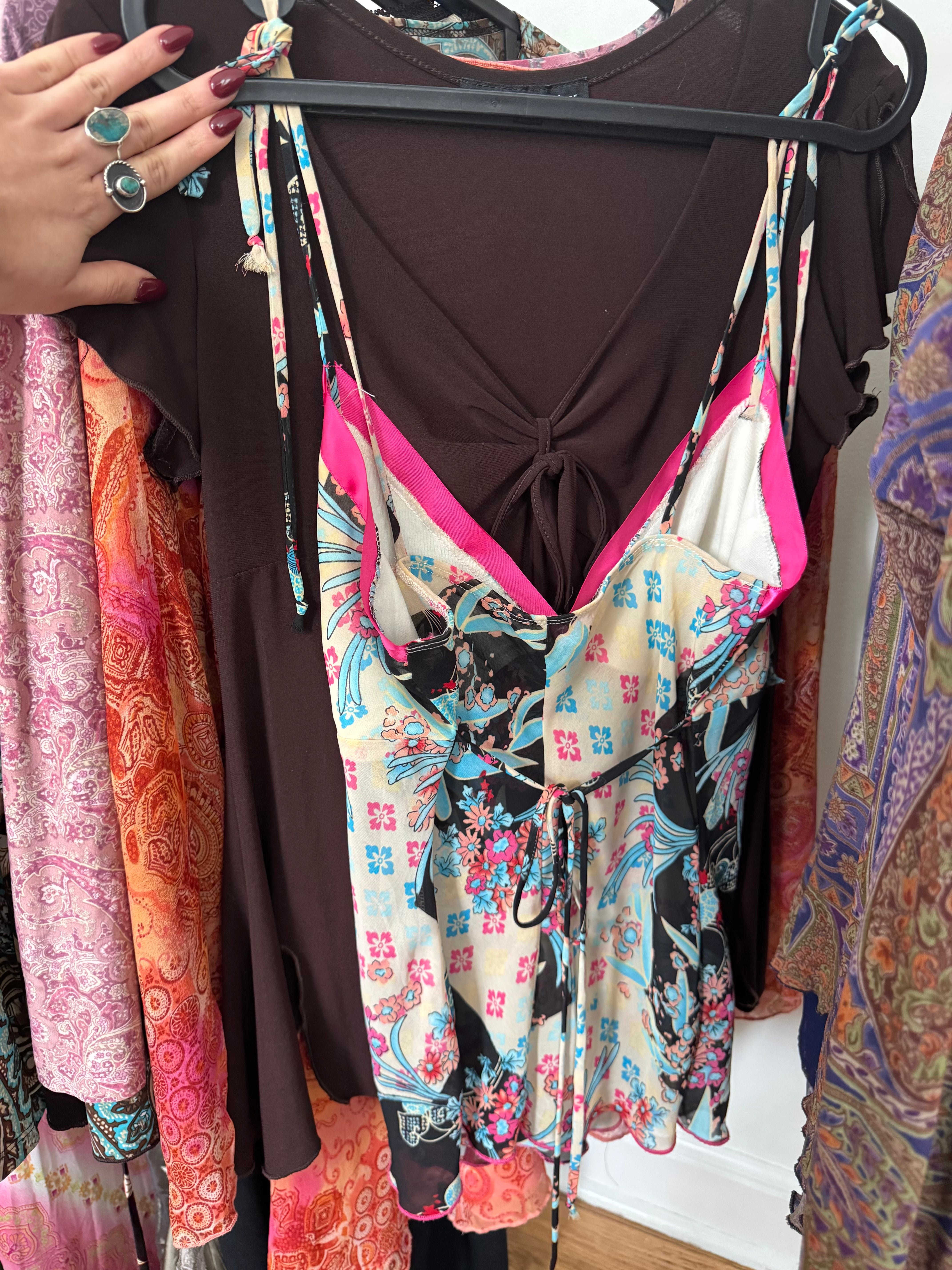 Vintage 90s Sakura Patchwork Tie-Back Cami (S/M)