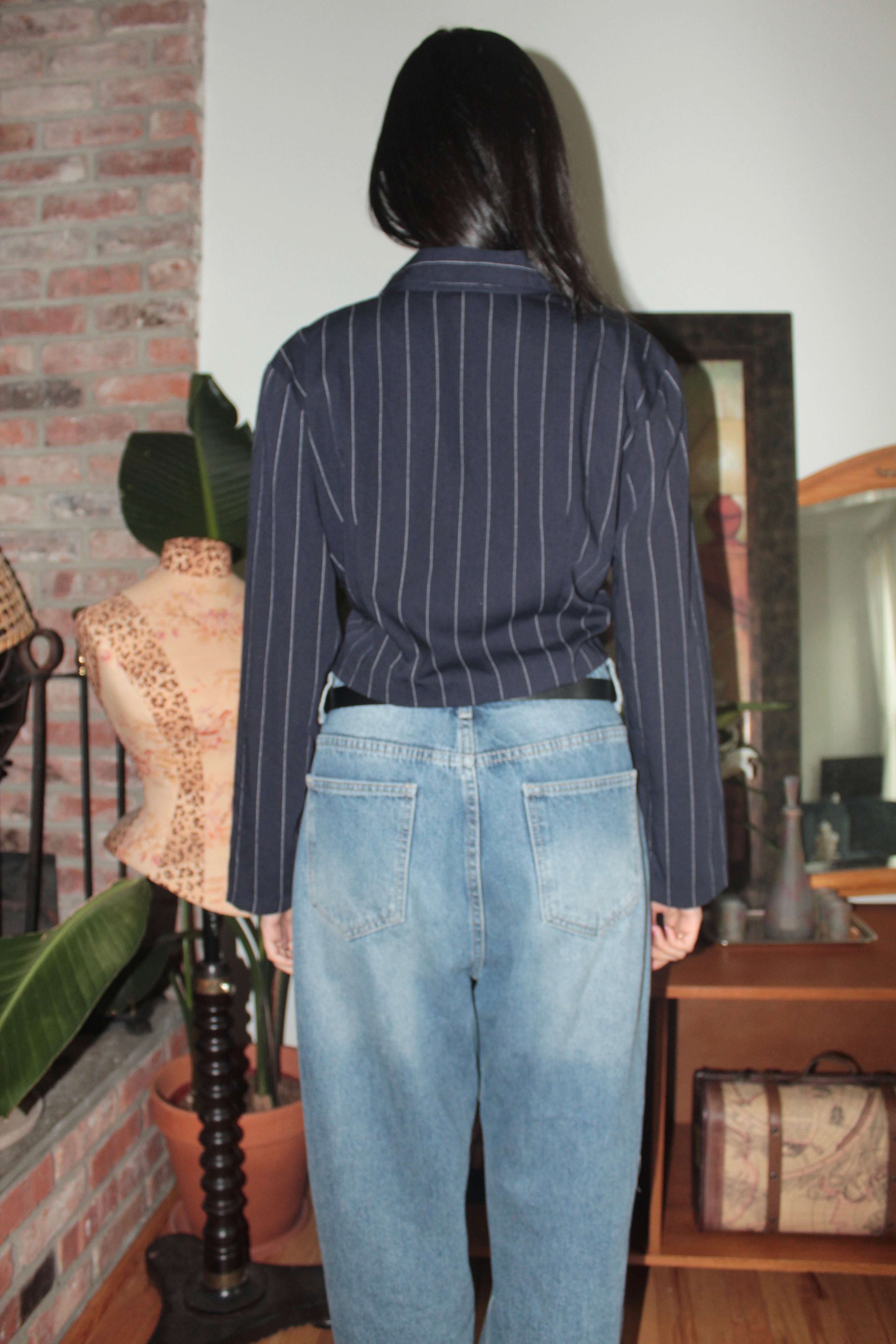 Vintage 90s Navy Pinstripe Double-Breasted Blazer Top