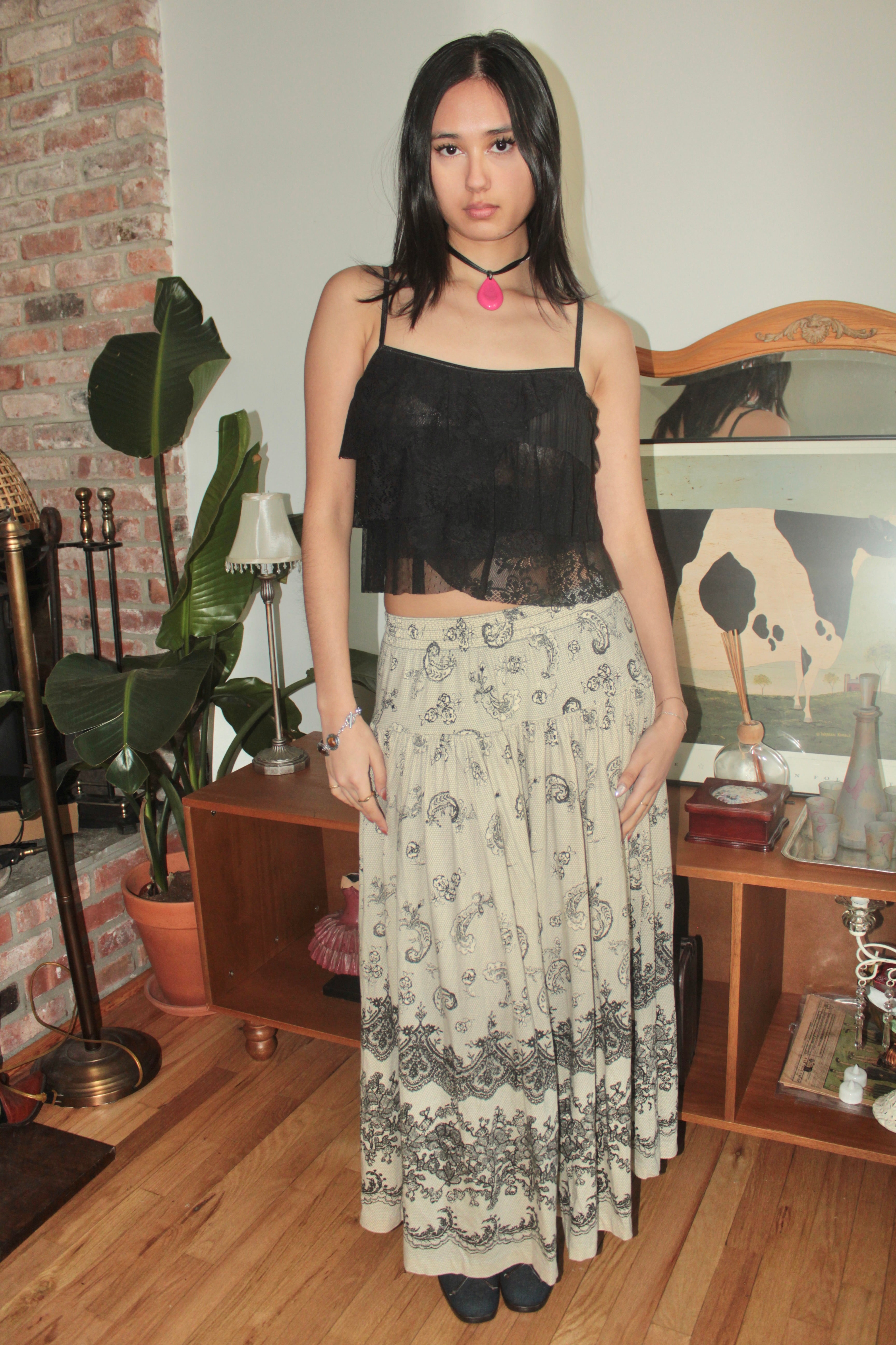 Vintage 90s Cottagecore Paisley Midi Skirt (S)